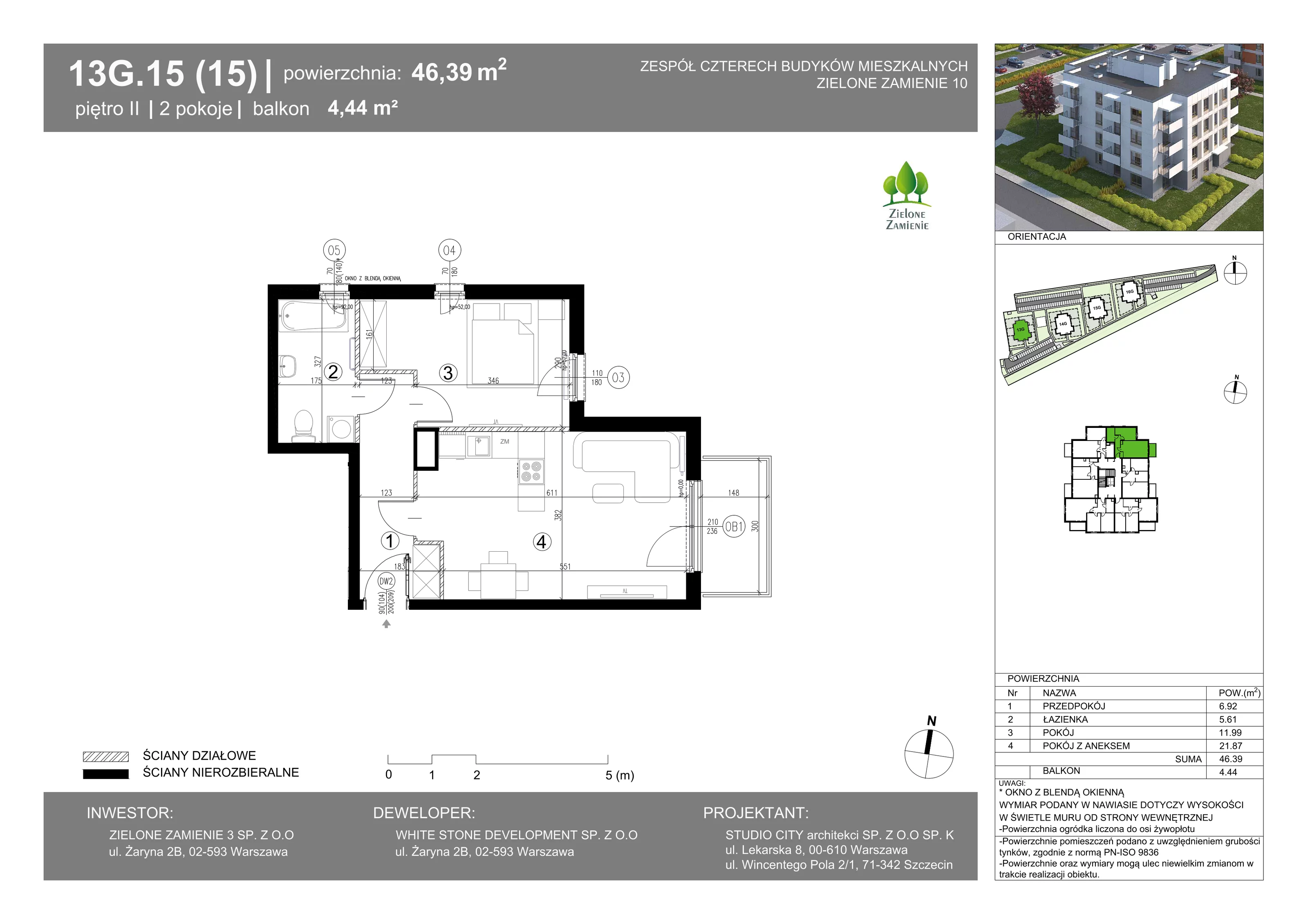 2 pokoje, mieszkanie 46,39 m², piętro 2, oferta nr 13G.15, Zielone Zamienie X, Zamienie, ul. Czekoladowa / Herbaciana