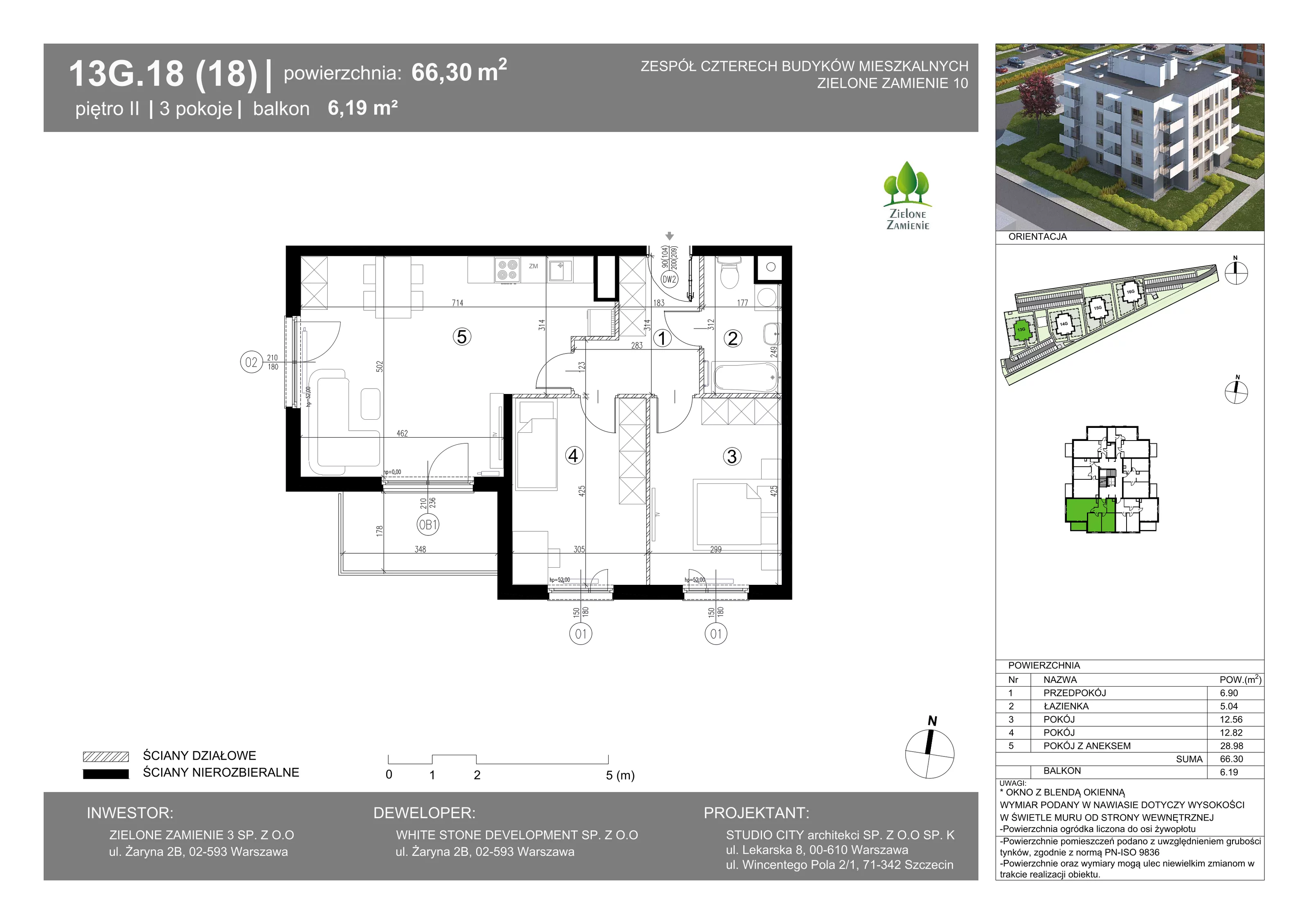 3 pokoje, mieszkanie 66,30 m², piętro 2, oferta nr 13G.18, Zielone Zamienie X, Zamienie, ul. Czekoladowa / Herbaciana