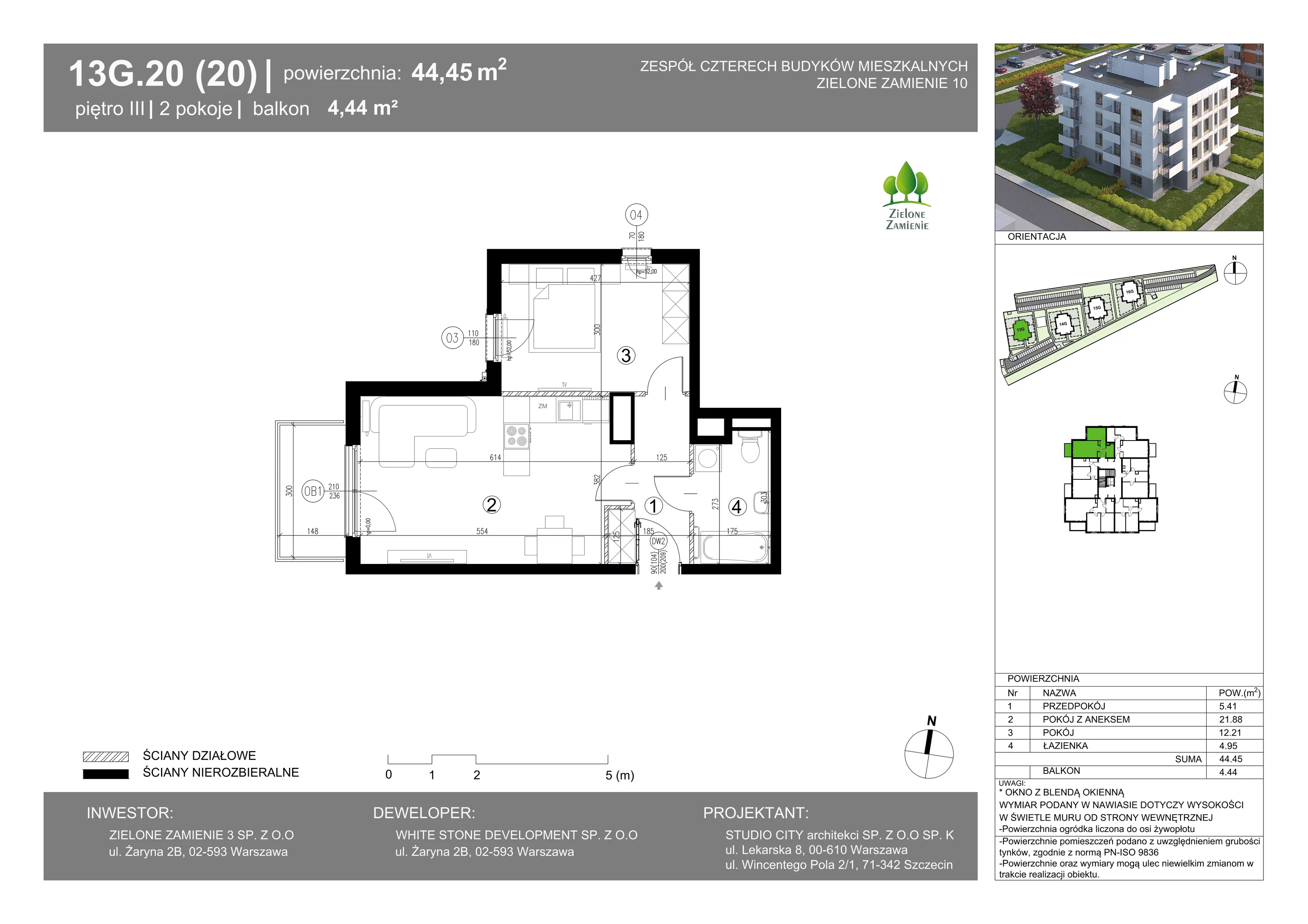 2 pokoje, mieszkanie 44,45 m², piętro 3, oferta nr 13G.20, Zielone Zamienie X, Zamienie, ul. Czekoladowa / Herbaciana
