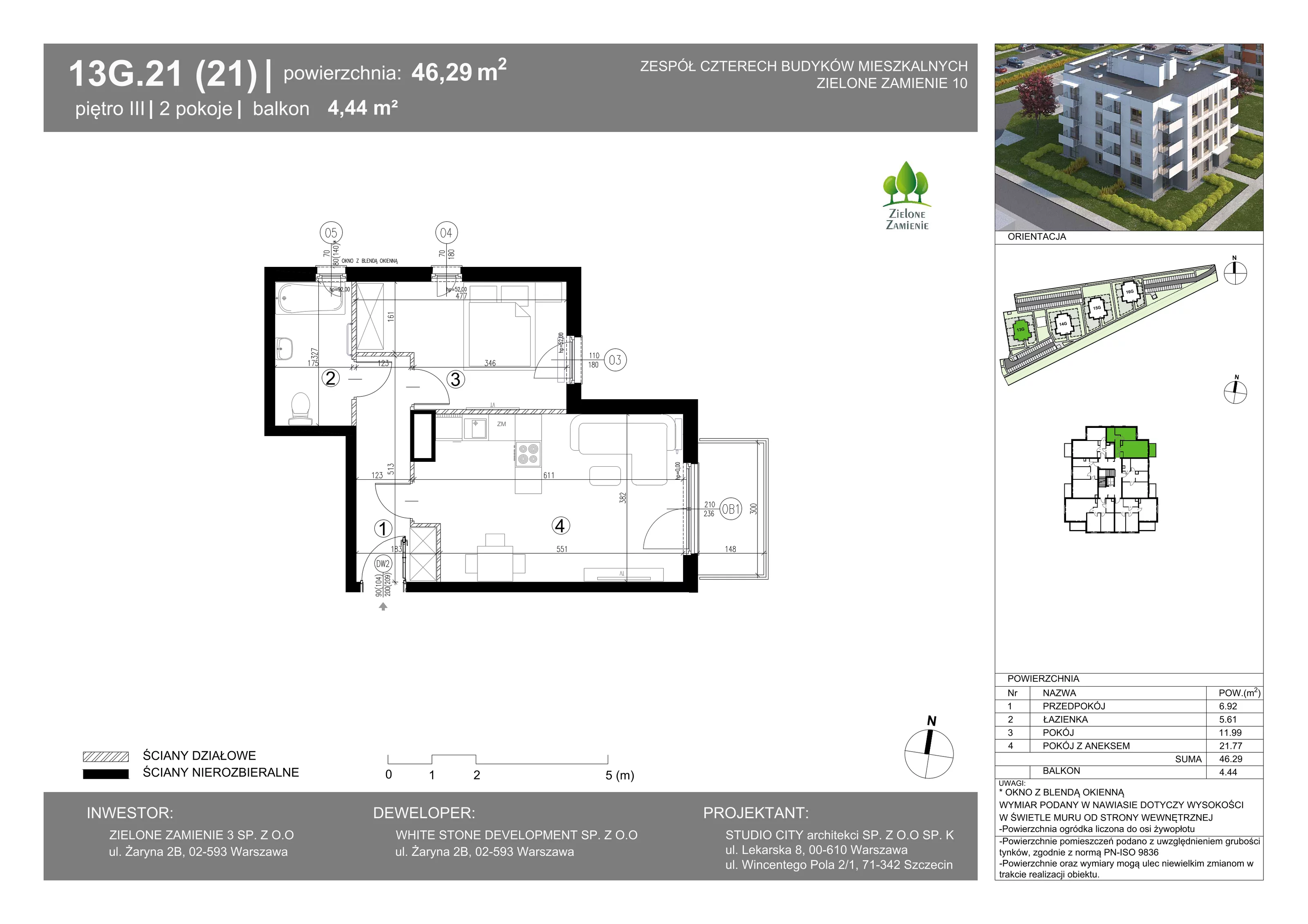 2 pokoje, mieszkanie 46,29 m², piętro 3, oferta nr 13G.21, Zielone Zamienie X, Zamienie, ul. Czekoladowa / Herbaciana