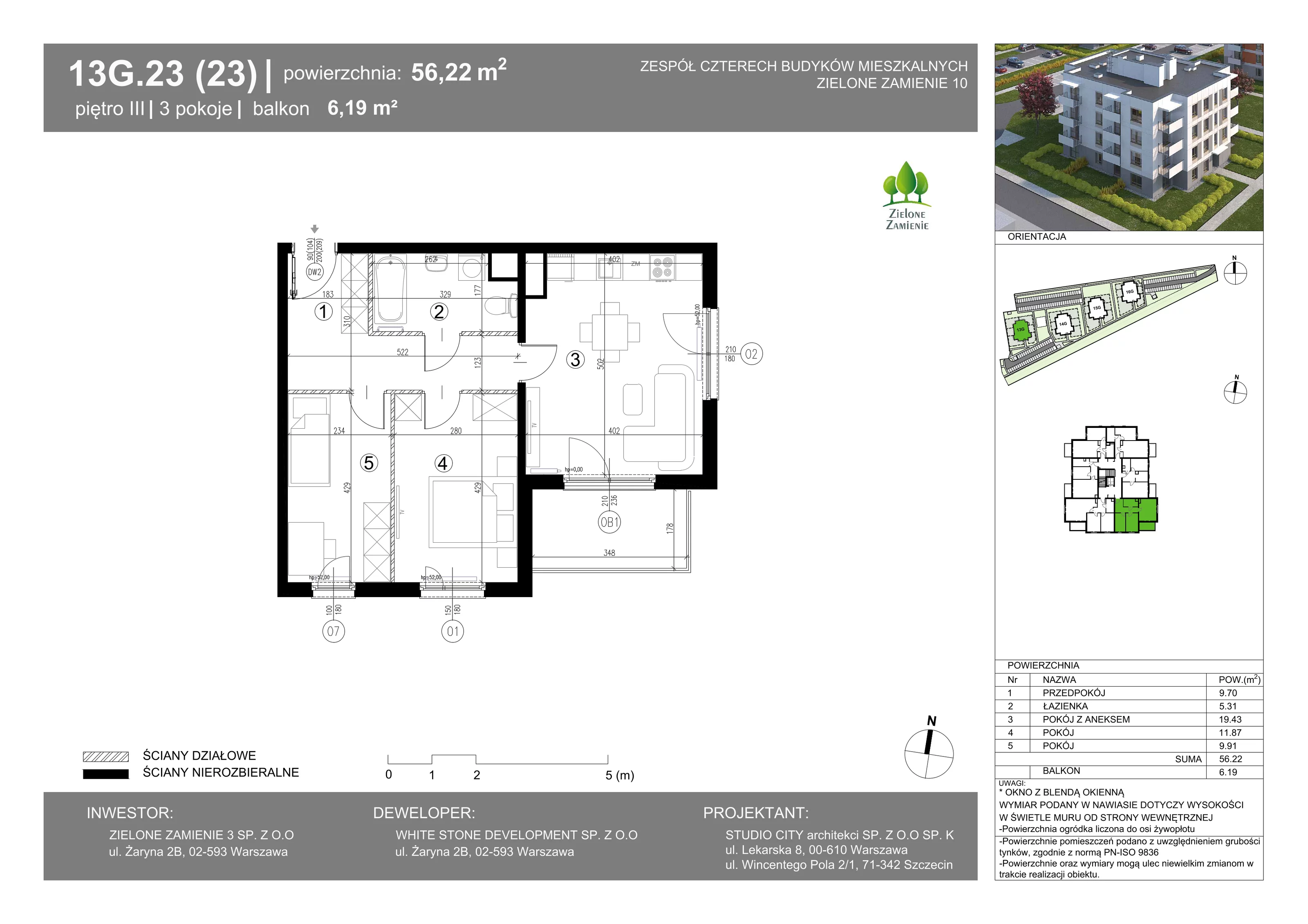3 pokoje, mieszkanie 56,22 m², piętro 3, oferta nr 13G.23, Zielone Zamienie X, Zamienie, ul. Czekoladowa / Herbaciana