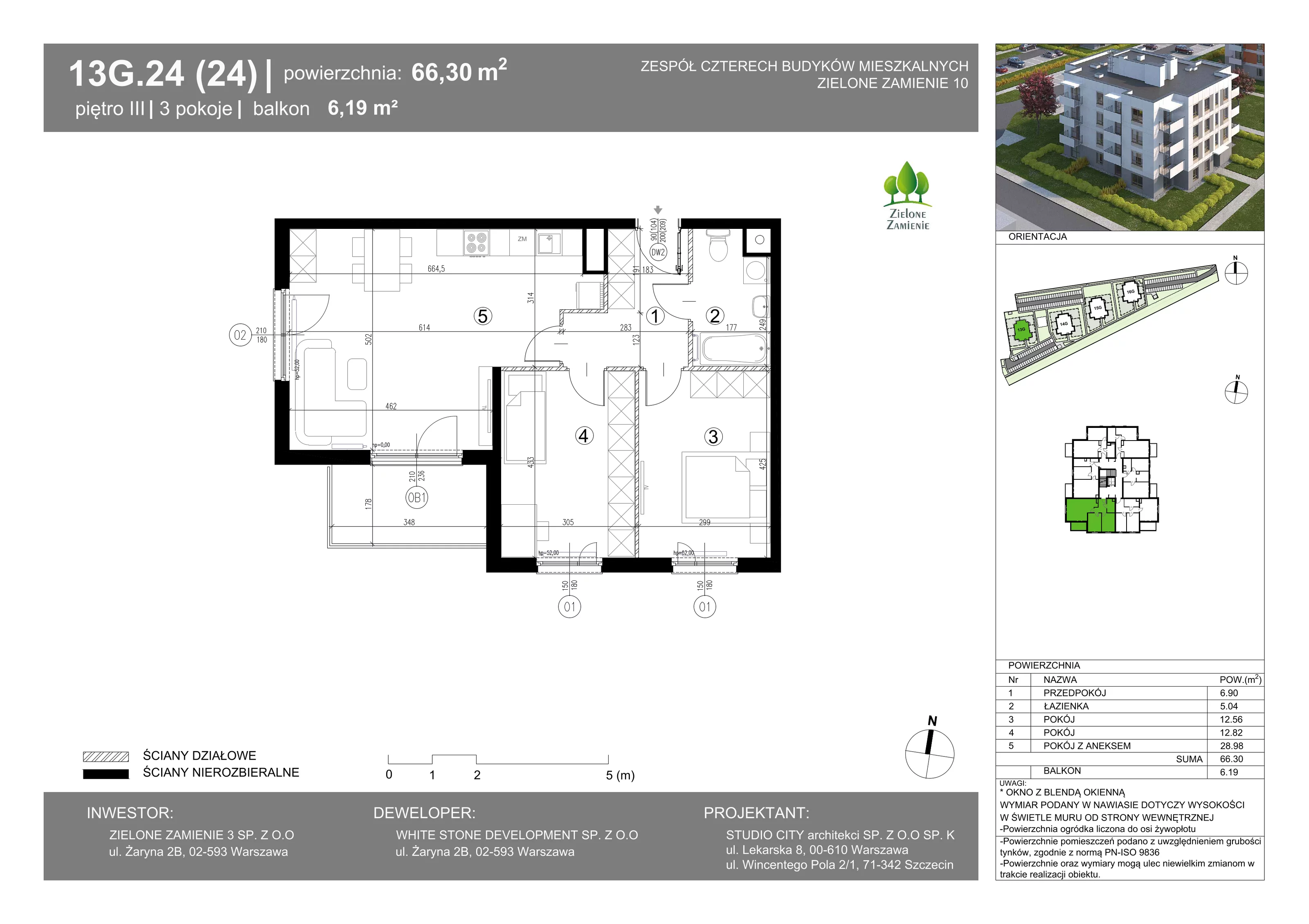 3 pokoje, mieszkanie 66,30 m², piętro 3, oferta nr 13G.24, Zielone Zamienie X, Zamienie, ul. Czekoladowa / Herbaciana