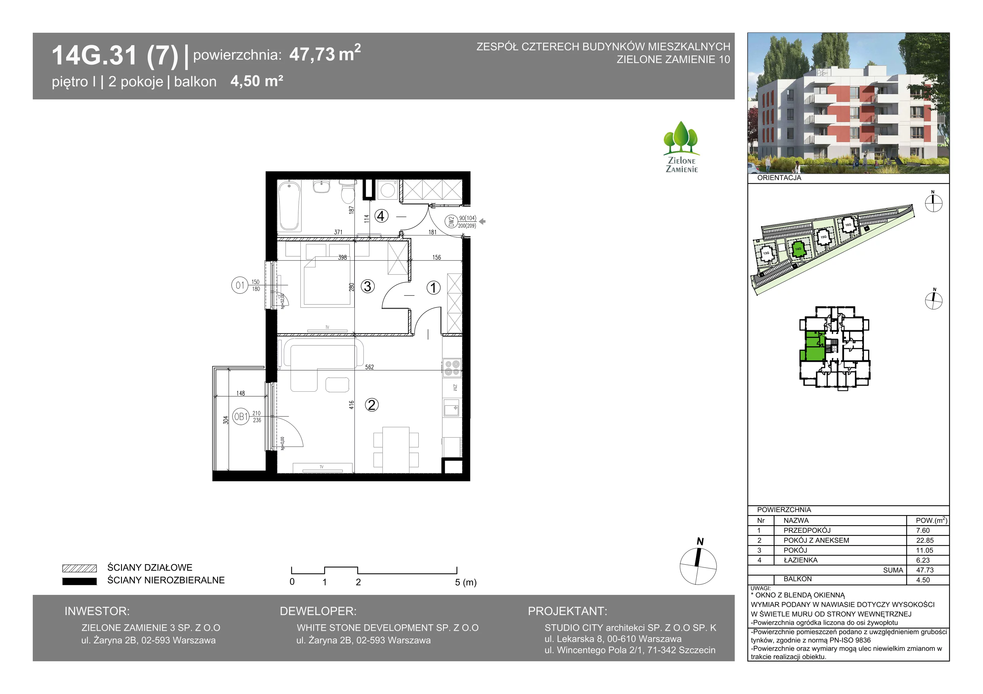 2 pokoje, mieszkanie 47,73 m², piętro 1, oferta nr 14G.31, Zielone Zamienie X, Zamienie, ul. Czekoladowa / Herbaciana
