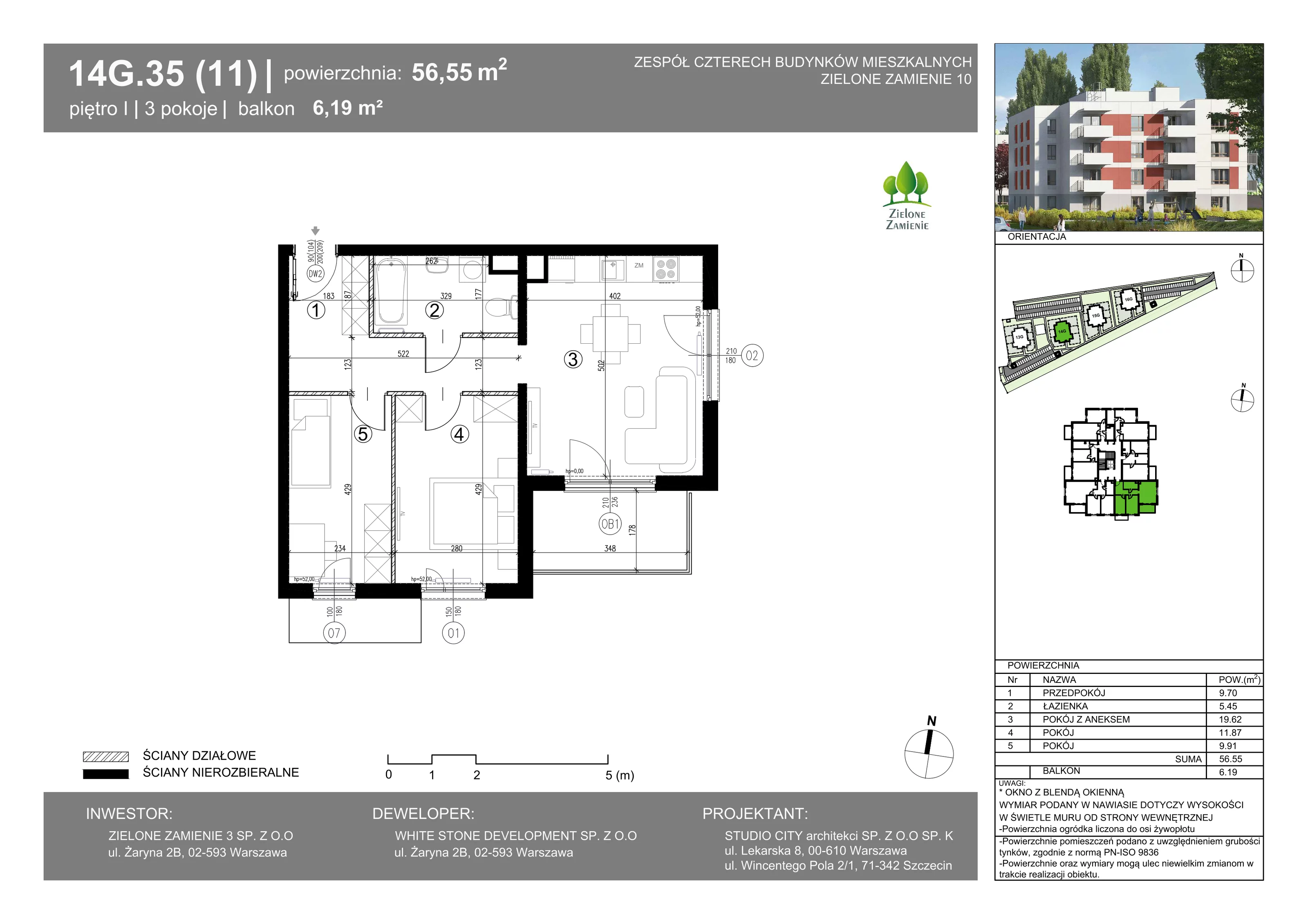 3 pokoje, mieszkanie 56,55 m², piętro 1, oferta nr 14G.35, Zielone Zamienie X, Zamienie, ul. Czekoladowa / Herbaciana