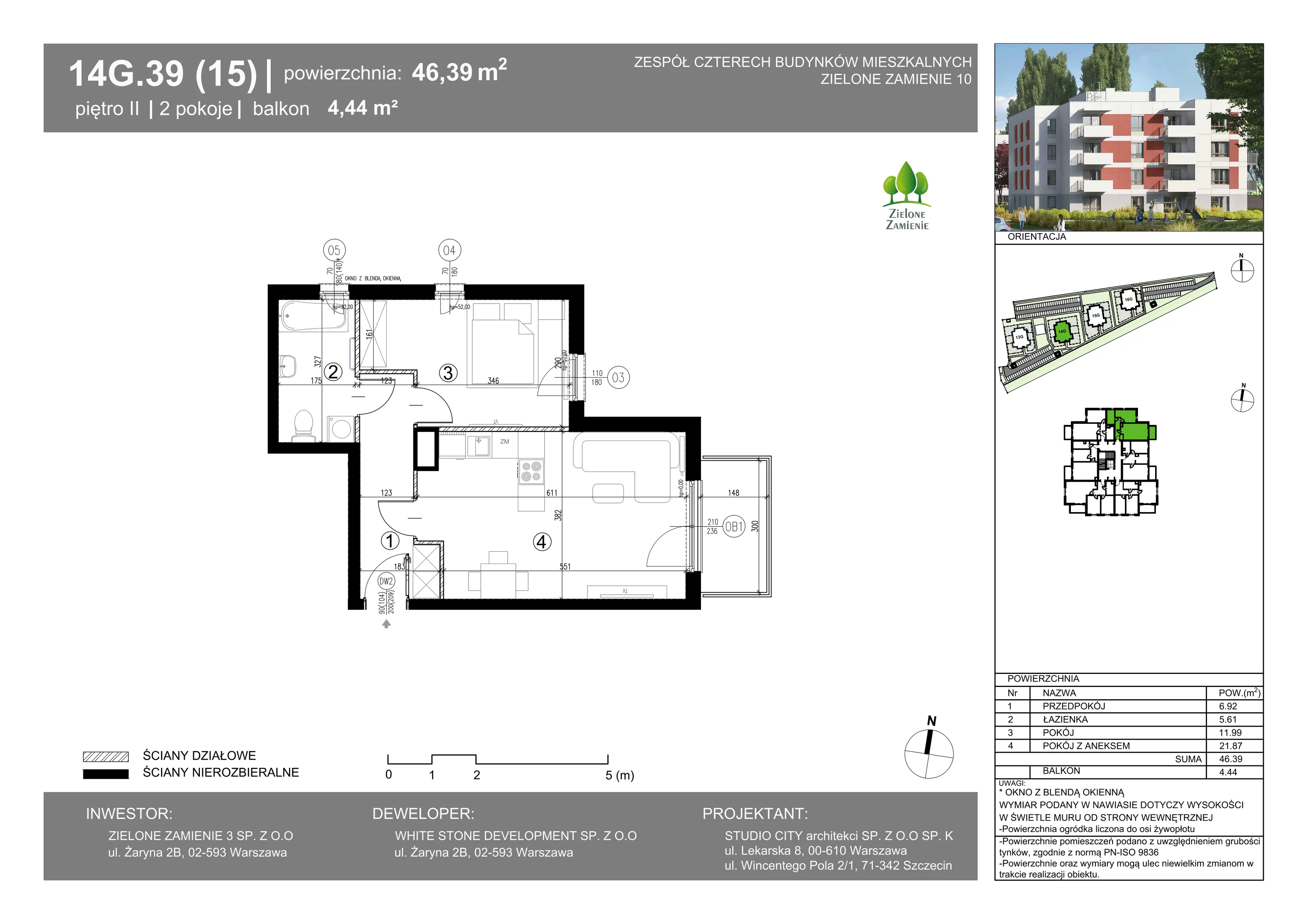 2 pokoje, mieszkanie 46,39 m², piętro 2, oferta nr 14G.39, Zielone Zamienie X, Zamienie, ul. Czekoladowa / Herbaciana