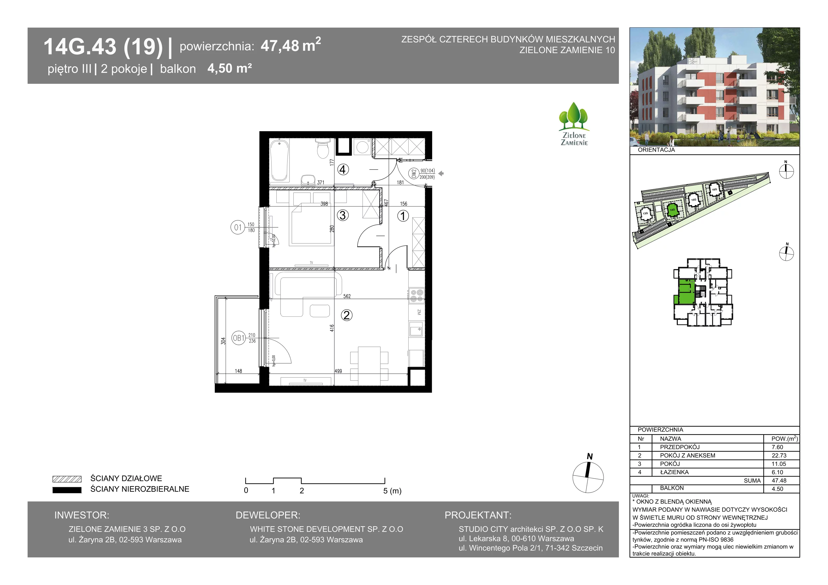 2 pokoje, mieszkanie 47,48 m², piętro 3, oferta nr 14G.43, Zielone Zamienie X, Zamienie, ul. Czekoladowa / Herbaciana