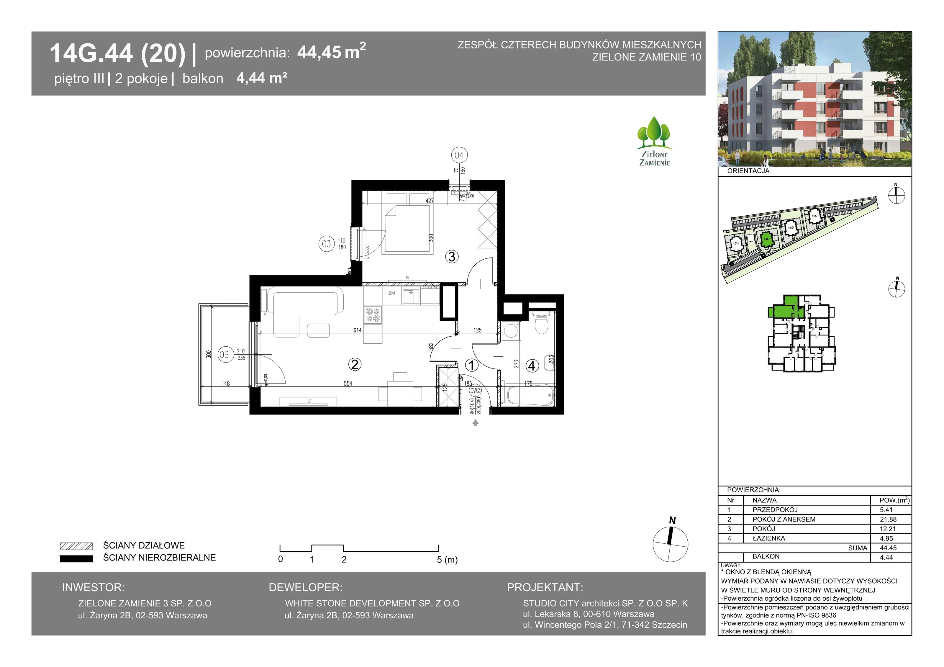2 pokoje, mieszkanie 44,45 m², piętro 3, oferta nr 14G.44, Zielone Zamienie X, Zamienie, ul. Czekoladowa / Herbaciana