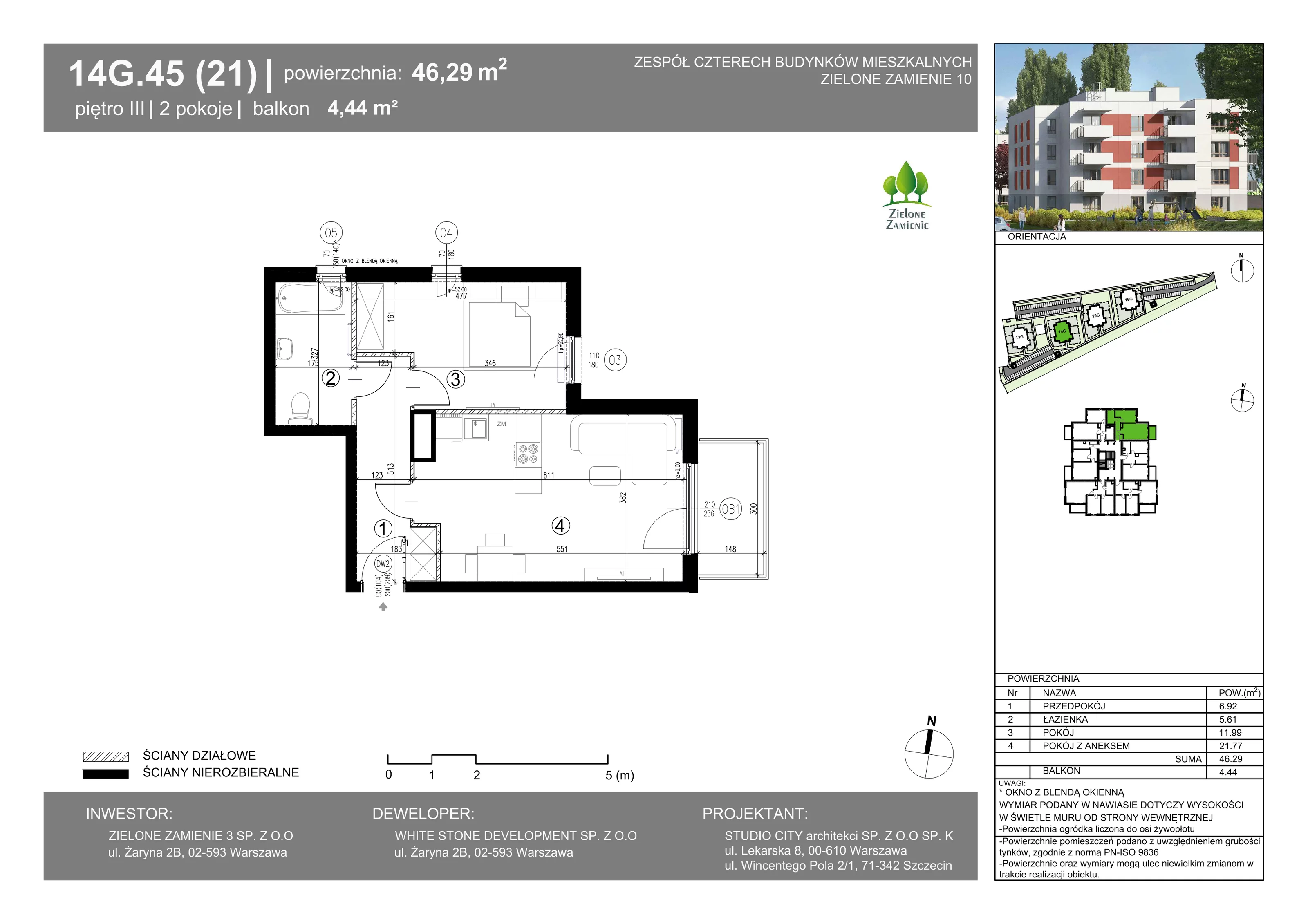2 pokoje, mieszkanie 46,29 m², piętro 3, oferta nr 14G.45, Zielone Zamienie X, Zamienie, ul. Czekoladowa / Herbaciana