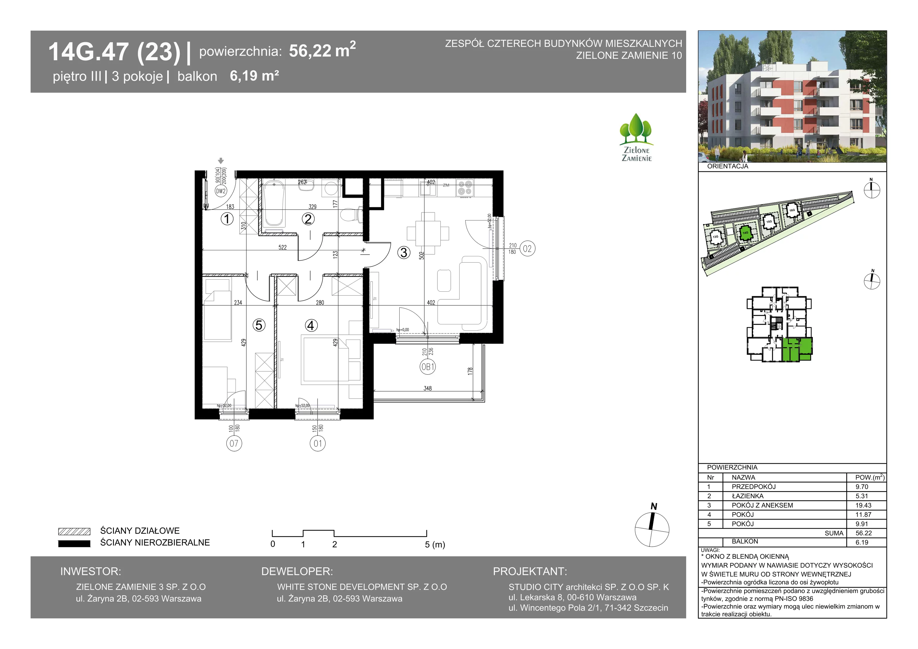 3 pokoje, mieszkanie 56,22 m², piętro 3, oferta nr 14G.47, Zielone Zamienie X, Zamienie, ul. Czekoladowa / Herbaciana