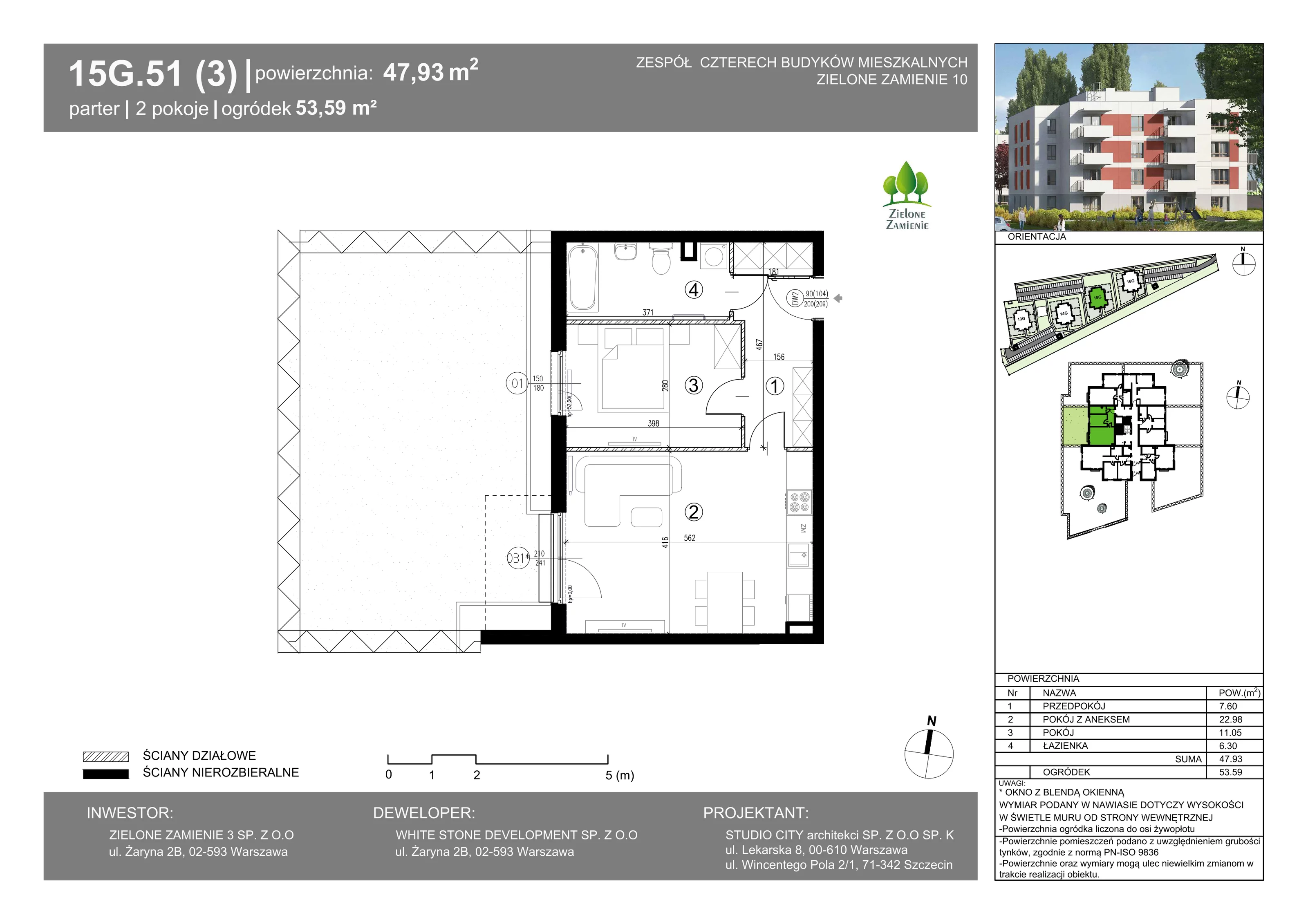 2 pokoje, mieszkanie 47,93 m², parter, oferta nr 15G.51, Zielone Zamienie X, Zamienie, ul. Czekoladowa / Herbaciana