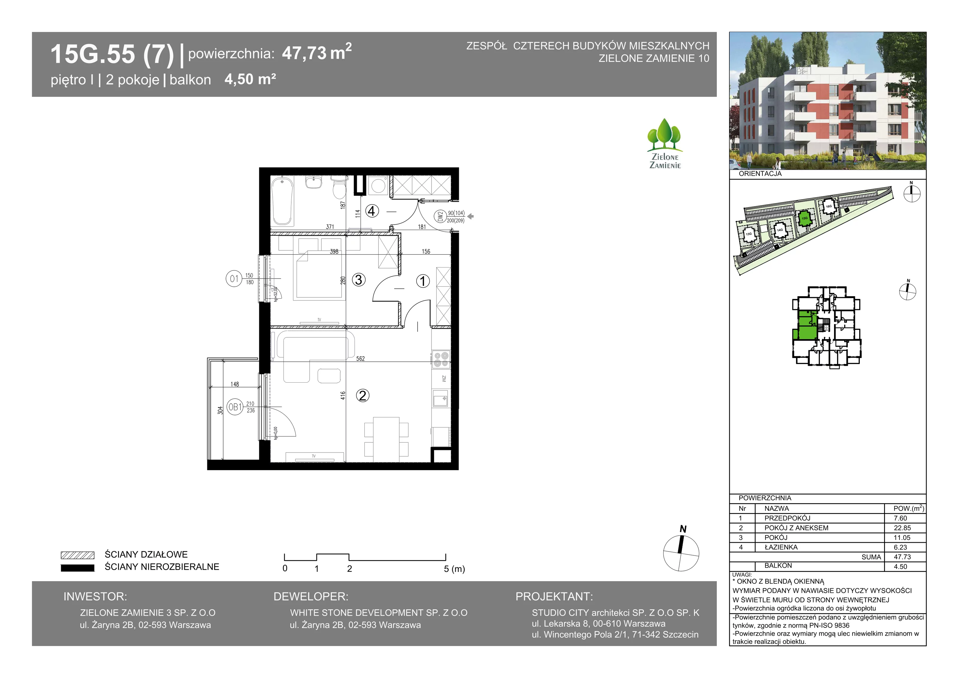 2 pokoje, mieszkanie 47,73 m², piętro 1, oferta nr 15G.55, Zielone Zamienie X, Zamienie, ul. Czekoladowa / Herbaciana