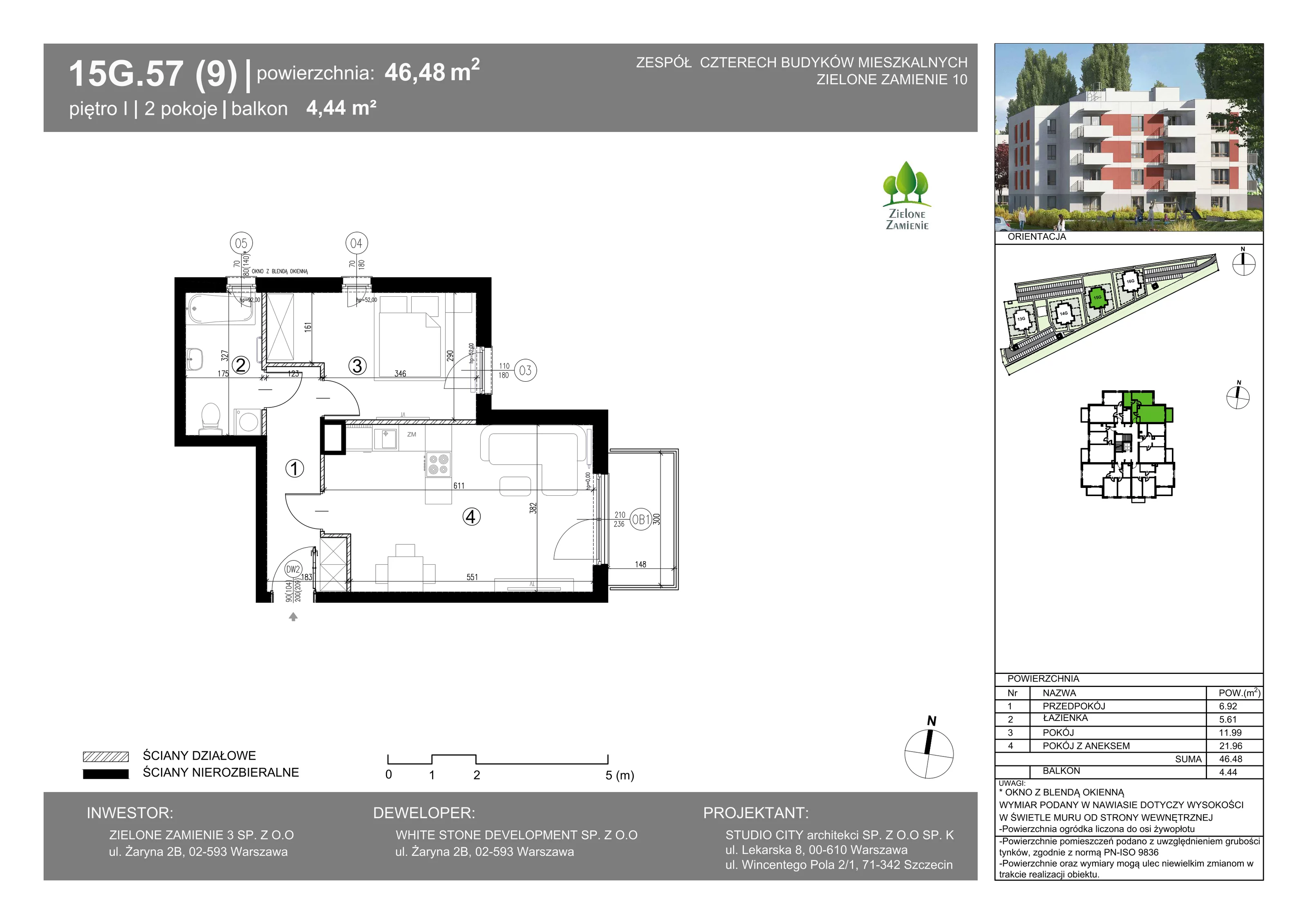 2 pokoje, mieszkanie 46,48 m², piętro 1, oferta nr 15G.57, Zielone Zamienie X, Zamienie, ul. Czekoladowa / Herbaciana