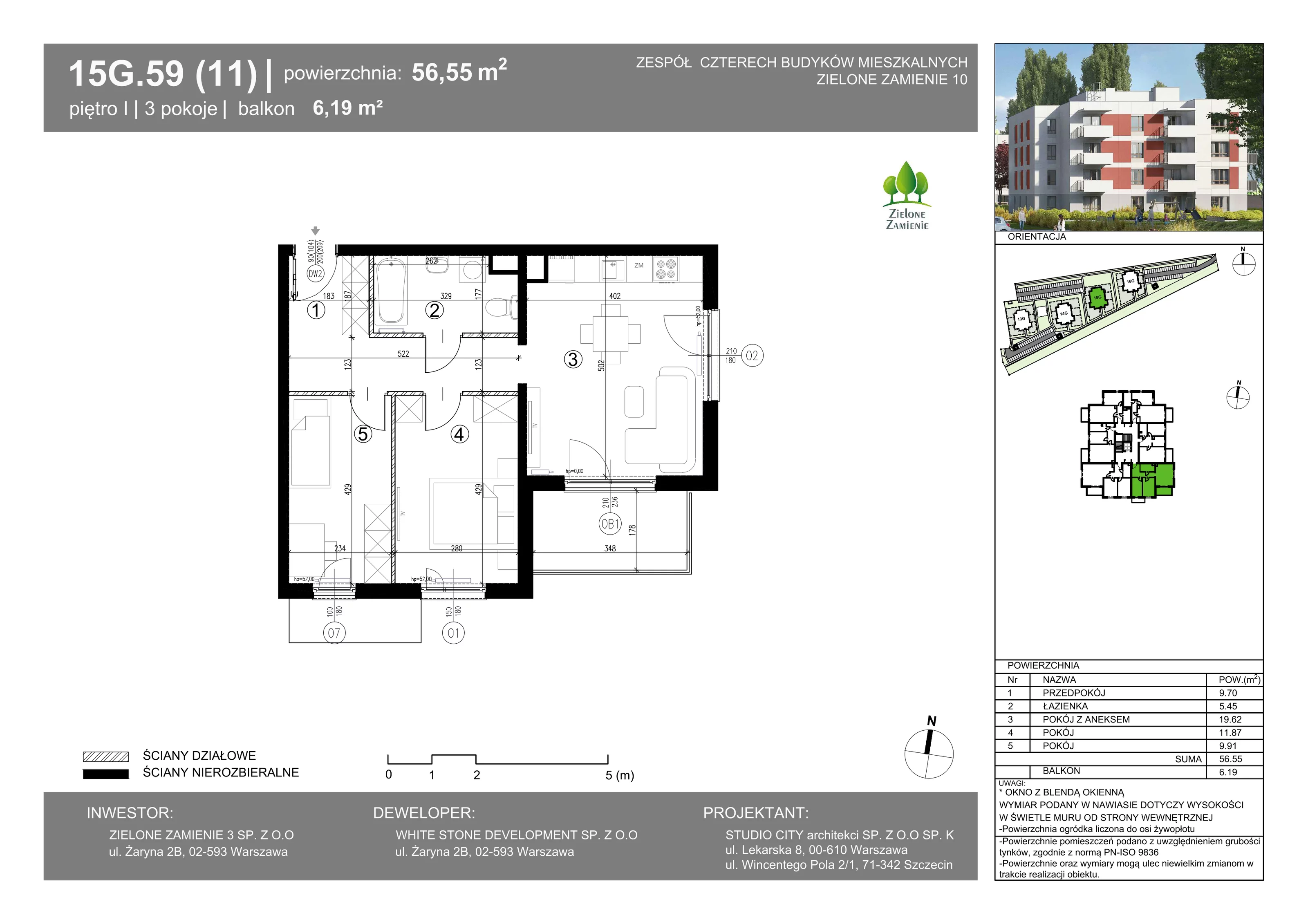 3 pokoje, mieszkanie 56,55 m², piętro 1, oferta nr 15G.59, Zielone Zamienie X, Zamienie, ul. Czekoladowa / Herbaciana