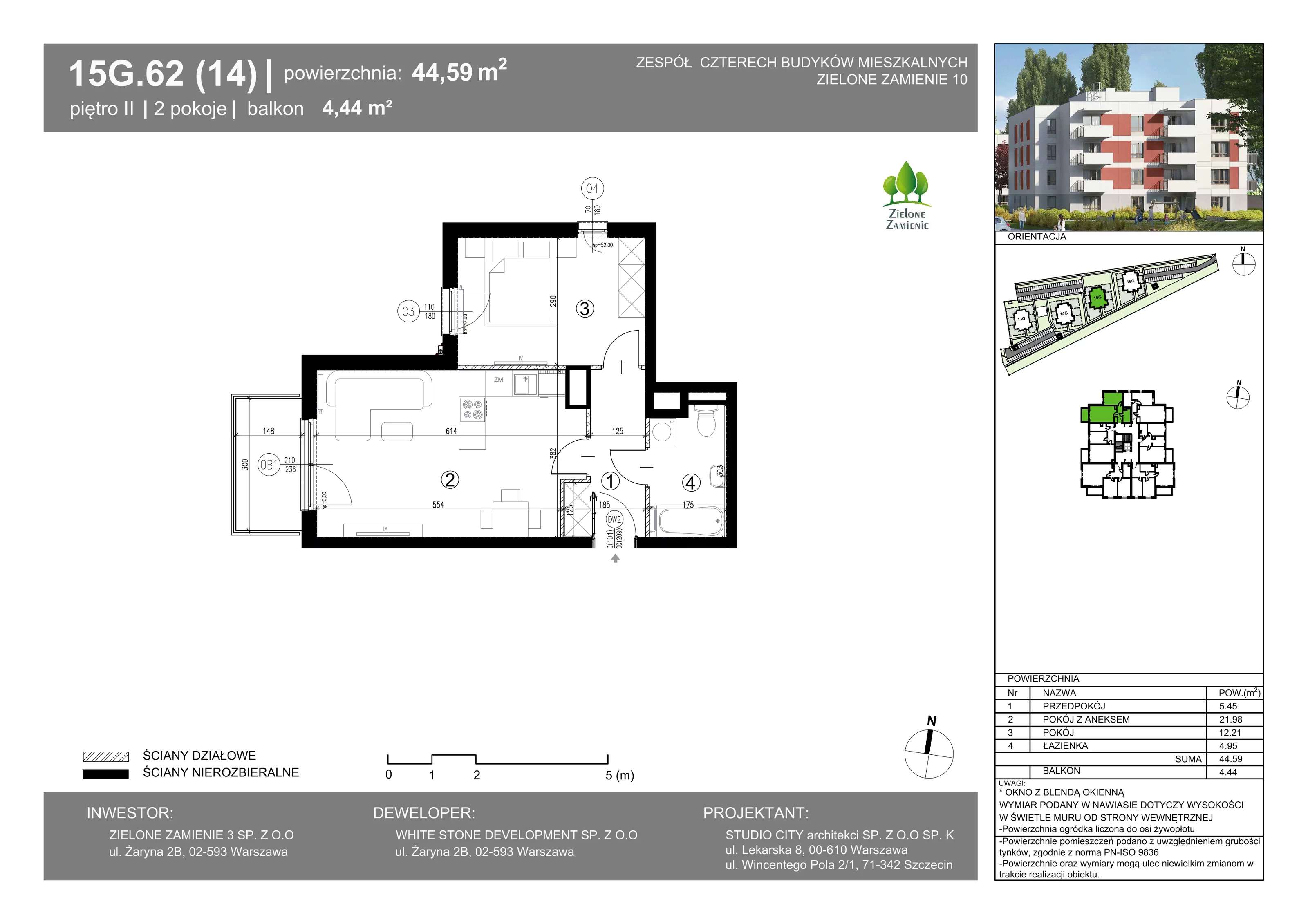 2 pokoje, mieszkanie 44,59 m², piętro 2, oferta nr 15G.62, Zielone Zamienie X, Zamienie, ul. Czekoladowa / Herbaciana