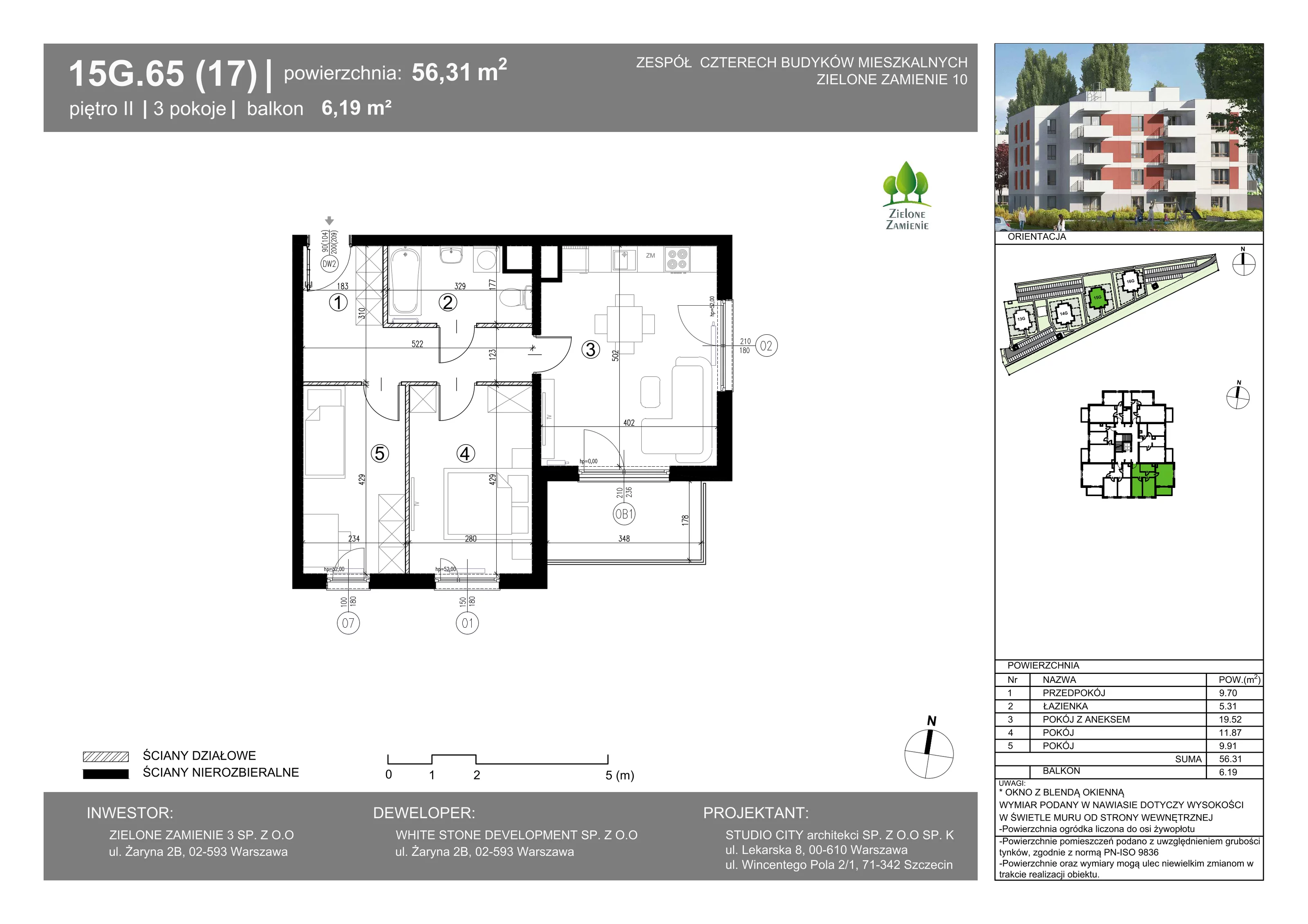 3 pokoje, mieszkanie 56,31 m², piętro 2, oferta nr 15G.65, Zielone Zamienie X, Zamienie, ul. Czekoladowa / Herbaciana