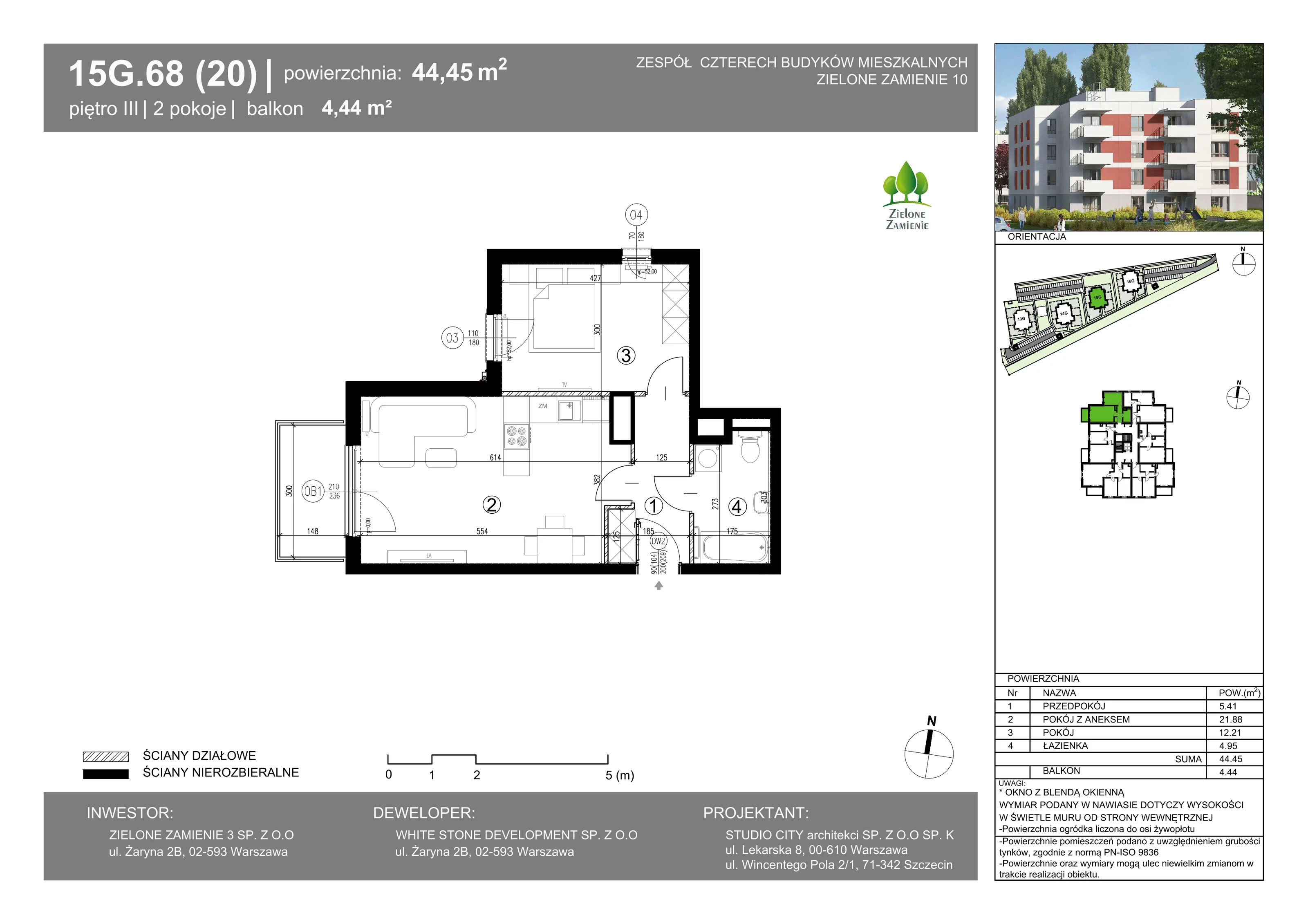 2 pokoje, mieszkanie 44,45 m², piętro 3, oferta nr 15G.68, Zielone Zamienie X, Zamienie, ul. Czekoladowa / Herbaciana