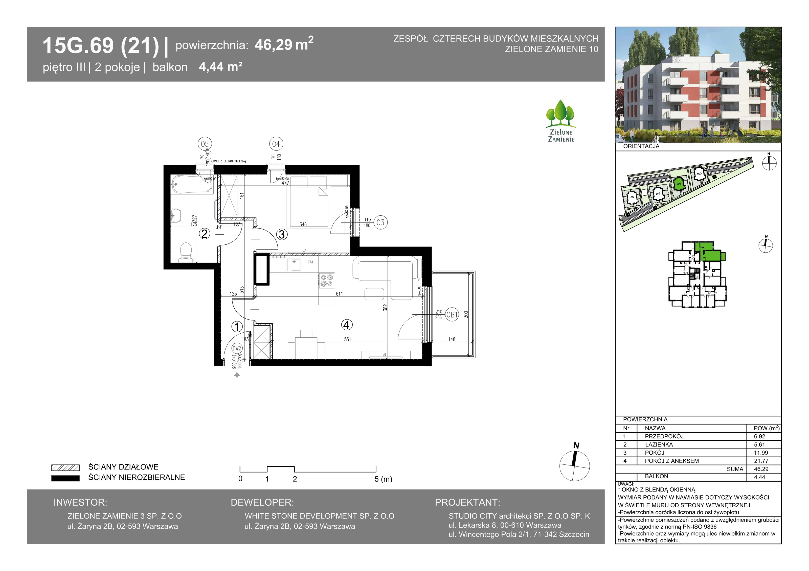 2 pokoje, mieszkanie 46,29 m², piętro 3, oferta nr 15G.69, Zielone Zamienie X, Zamienie, ul. Czekoladowa / Herbaciana