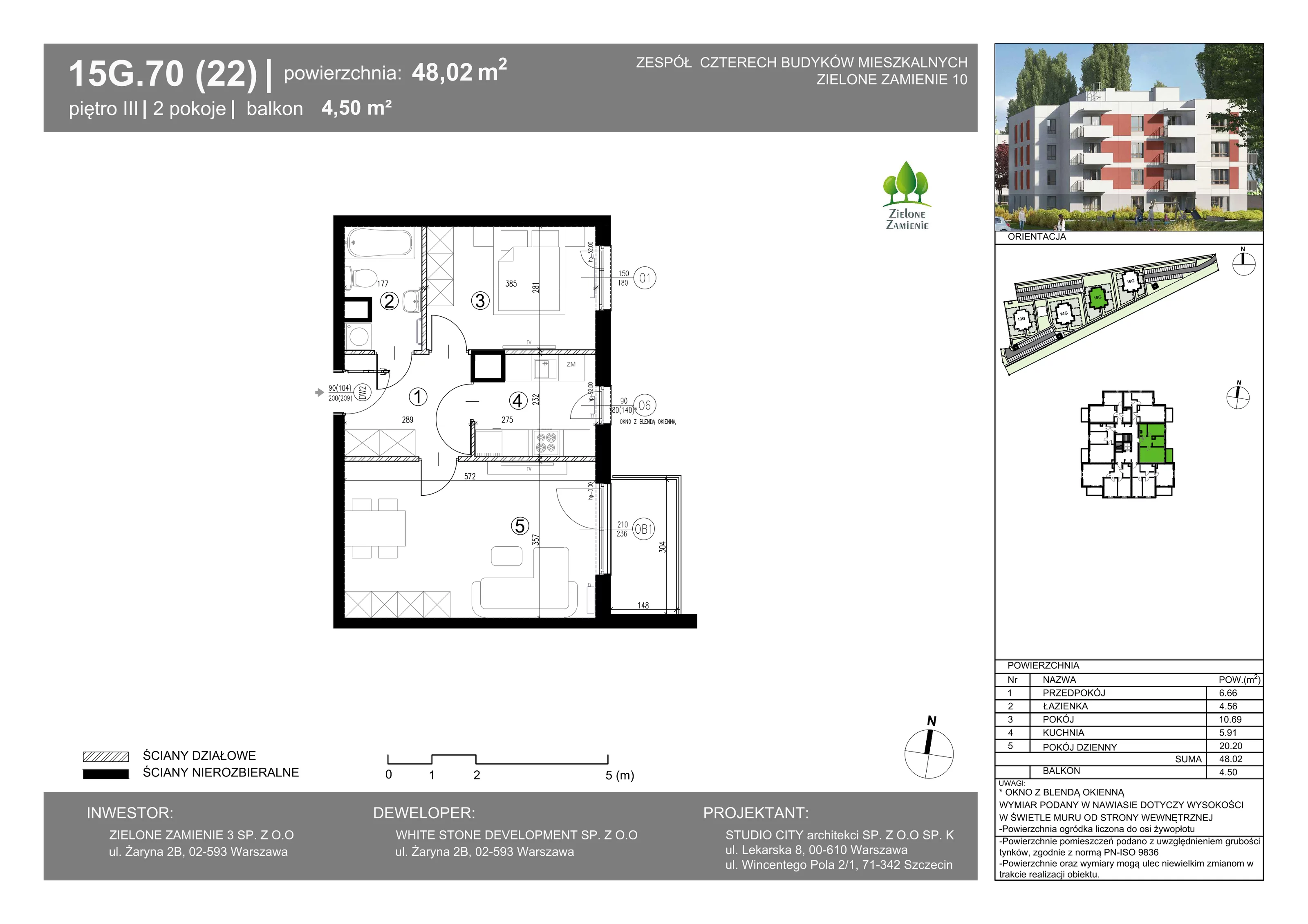 2 pokoje, mieszkanie 48,02 m², piętro 3, oferta nr 15G.70, Zielone Zamienie X, Zamienie, ul. Czekoladowa / Herbaciana