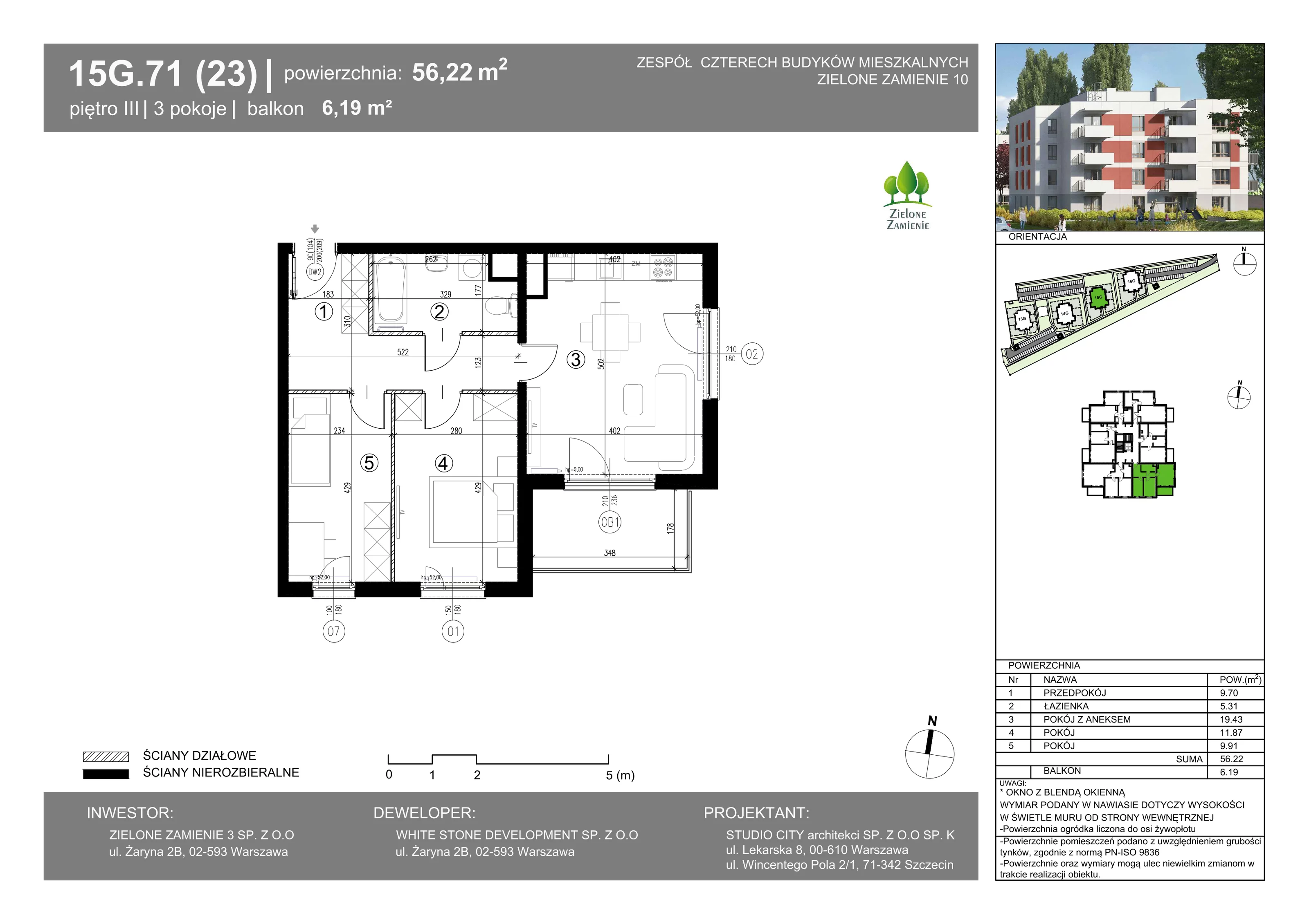 3 pokoje, mieszkanie 56,22 m², piętro 3, oferta nr 15G.71, Zielone Zamienie X, Zamienie, ul. Czekoladowa / Herbaciana
