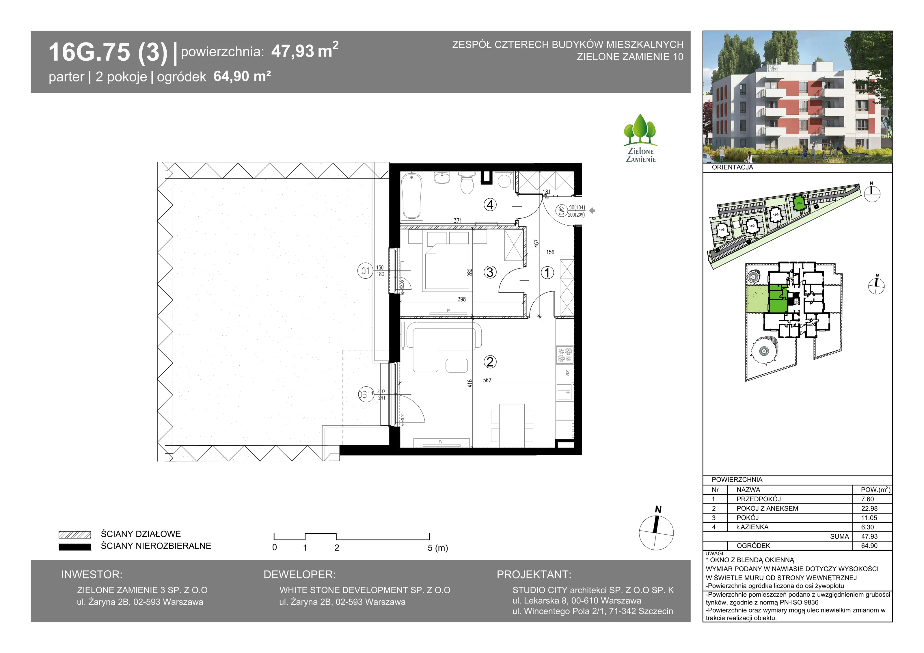 2 pokoje, mieszkanie 47,93 m², parter, oferta nr 16G.75, Zielone Zamienie X, Zamienie, ul. Czekoladowa / Herbaciana
