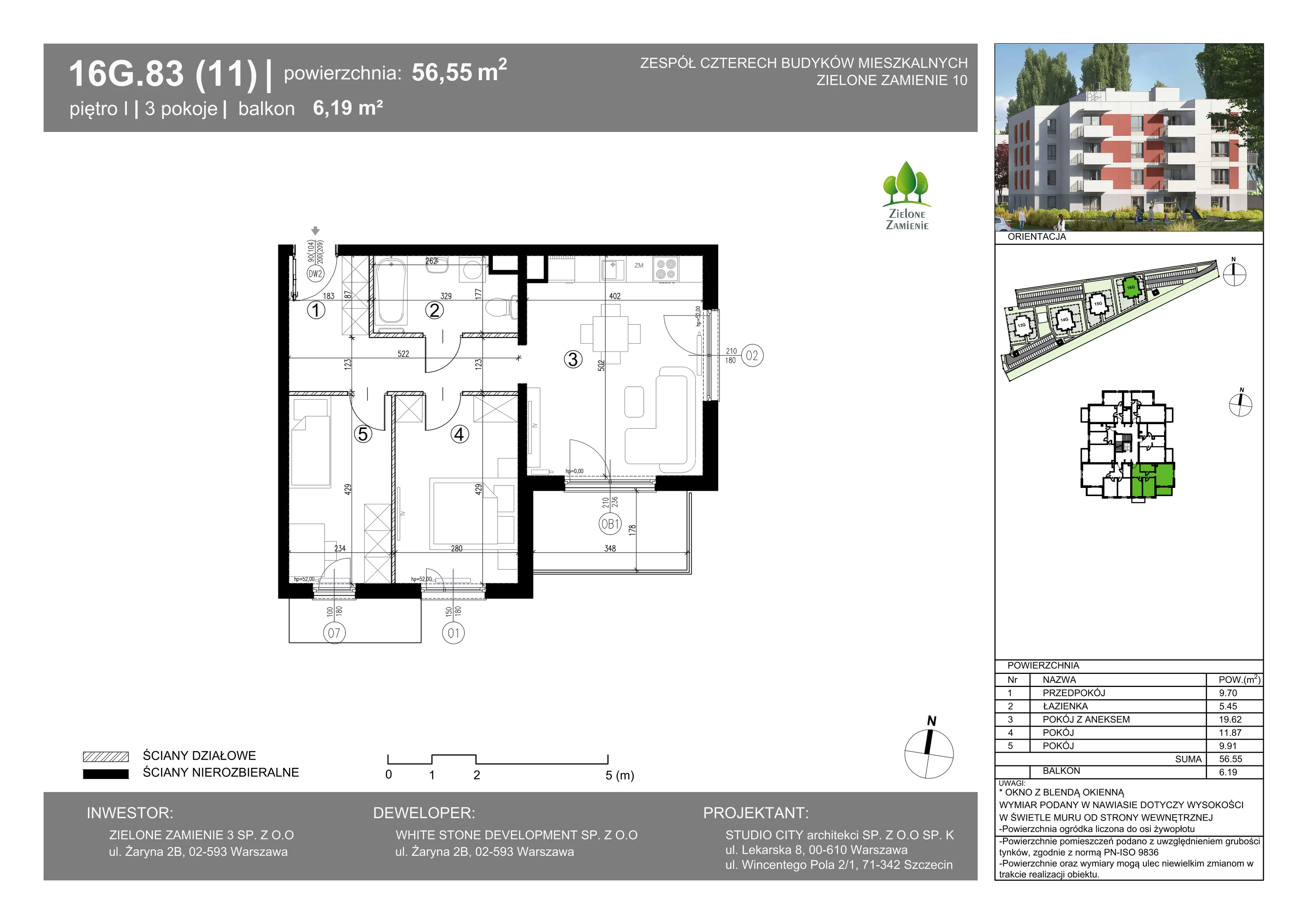 3 pokoje, mieszkanie 56,55 m², piętro 1, oferta nr 16G.83, Zielone Zamienie X, Zamienie, ul. Czekoladowa / Herbaciana
