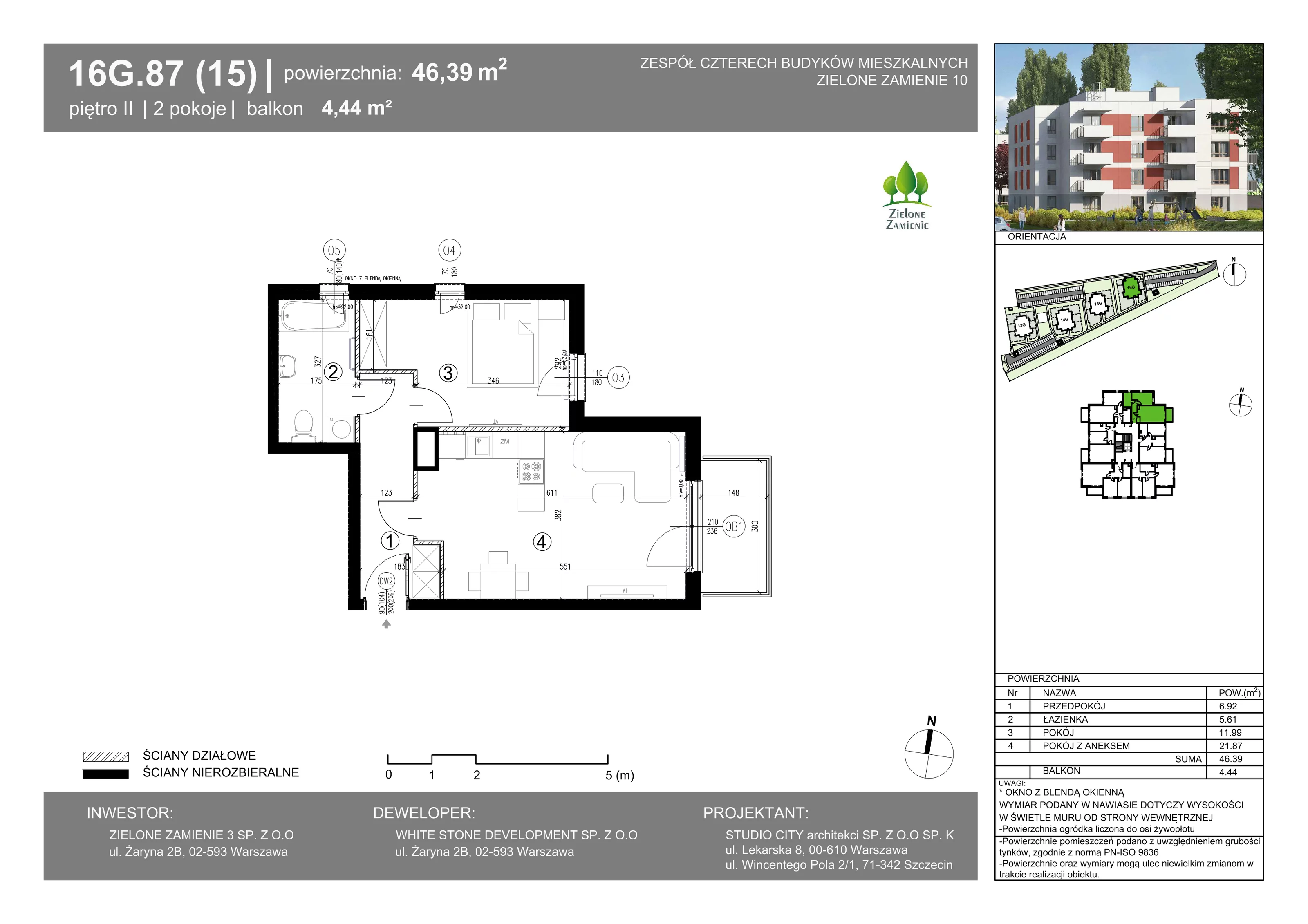 2 pokoje, mieszkanie 46,39 m², piętro 2, oferta nr 16G.87, Zielone Zamienie X, Zamienie, ul. Czekoladowa / Herbaciana