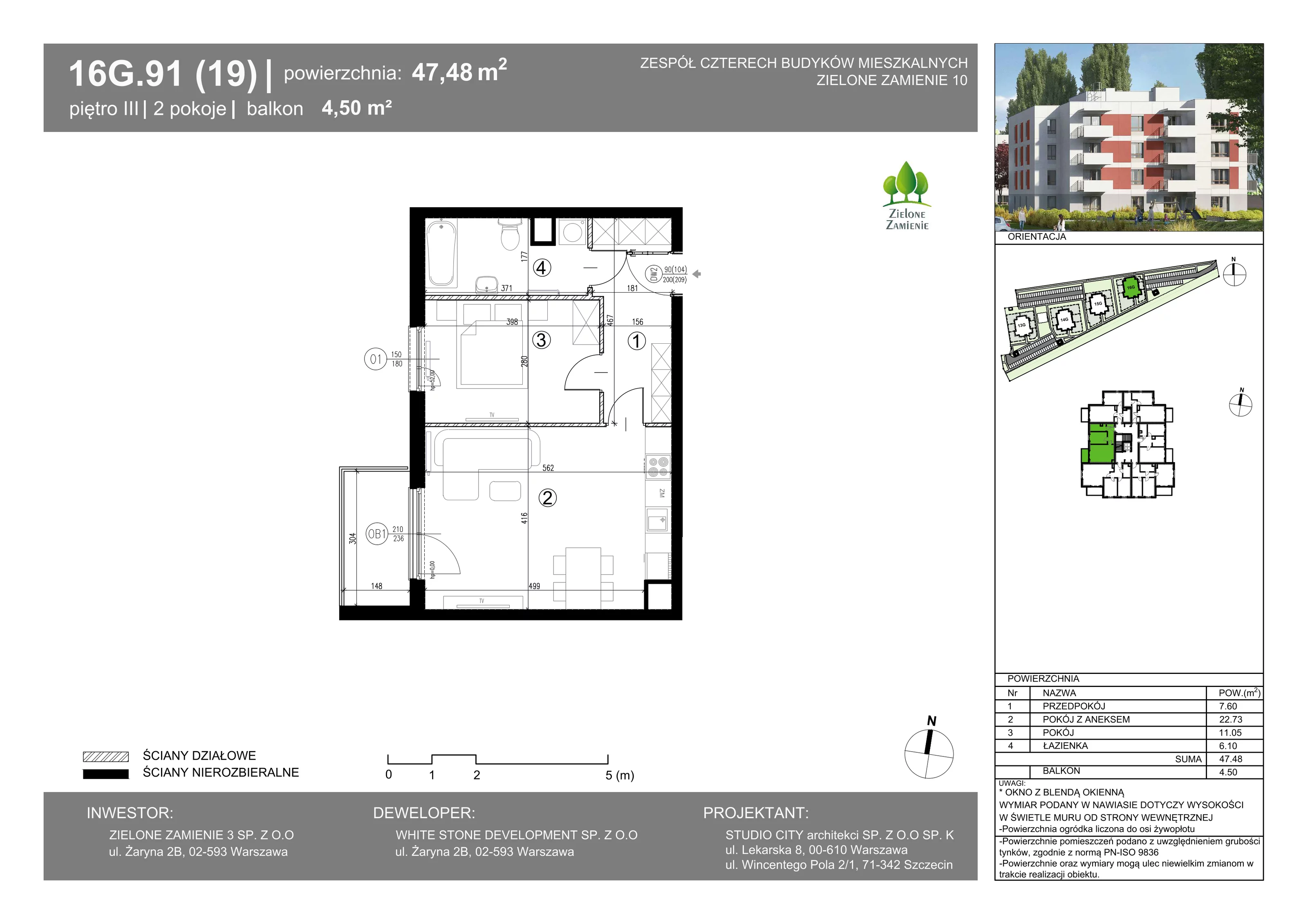 2 pokoje, mieszkanie 47,48 m², piętro 3, oferta nr 16G.91, Zielone Zamienie X, Zamienie, ul. Czekoladowa / Herbaciana