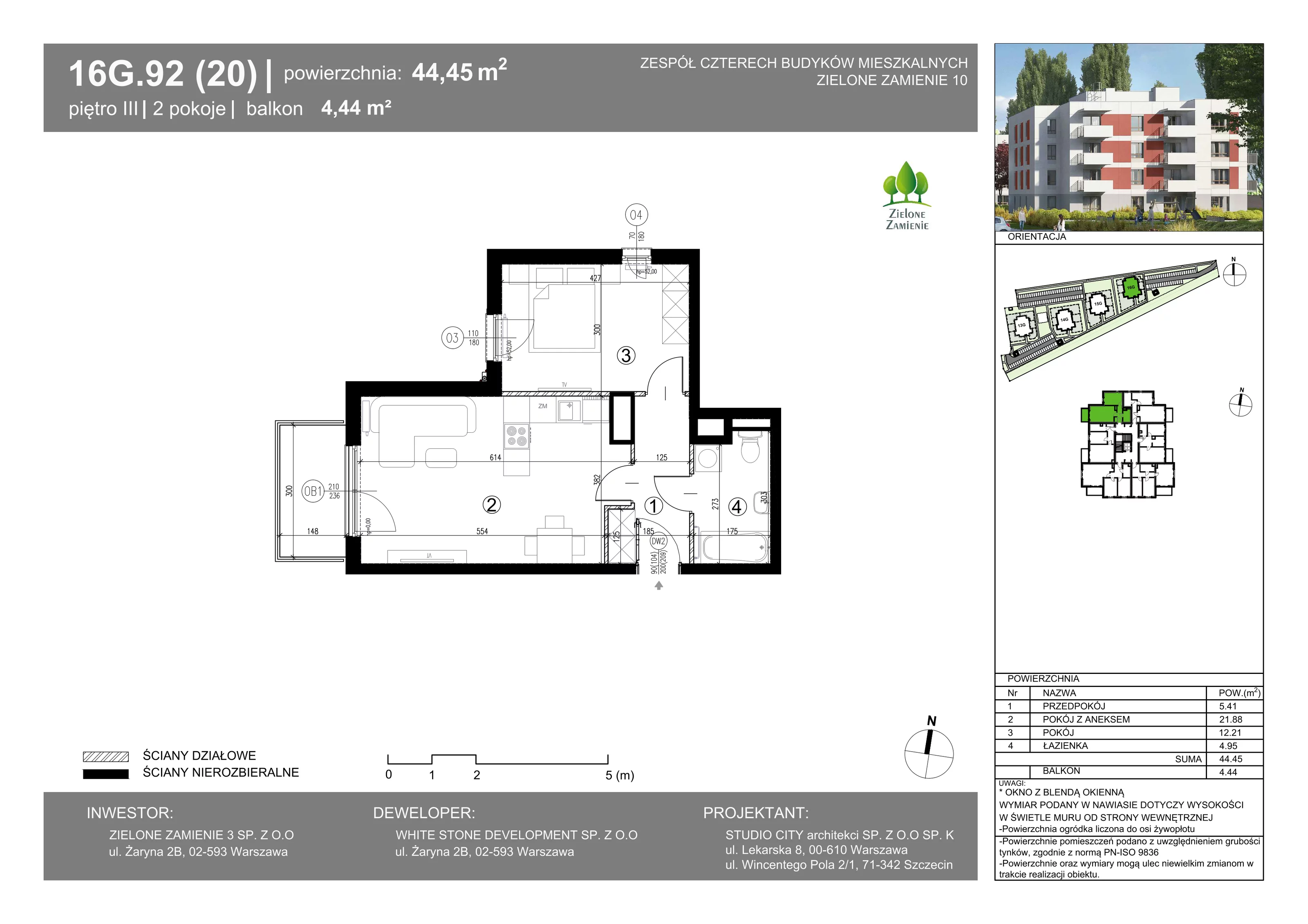 2 pokoje, mieszkanie 44,45 m², piętro 3, oferta nr 16G.92, Zielone Zamienie X, Zamienie, ul. Czekoladowa / Herbaciana