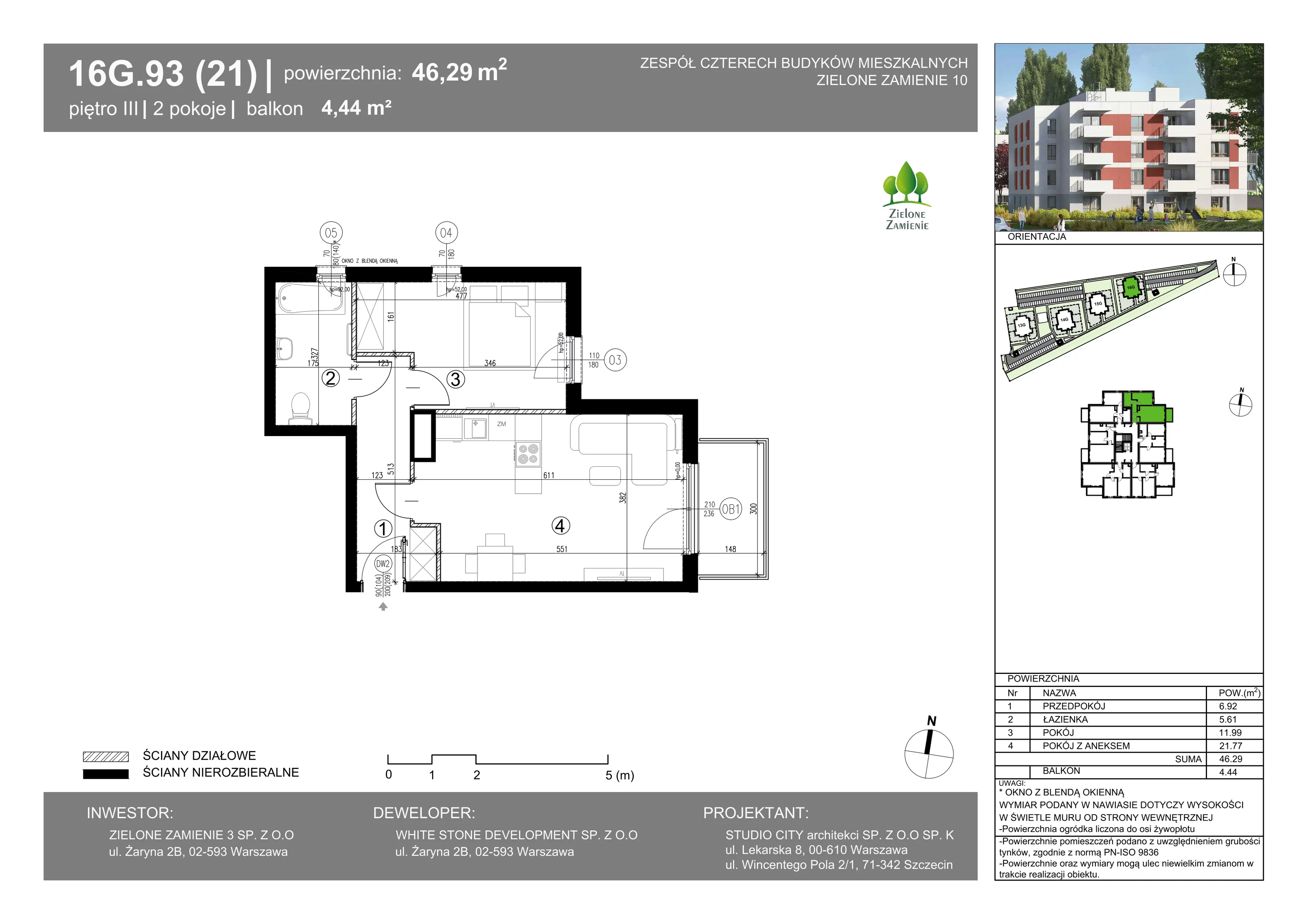 2 pokoje, mieszkanie 46,29 m², piętro 3, oferta nr 16G.93, Zielone Zamienie X, Zamienie, ul. Czekoladowa / Herbaciana
