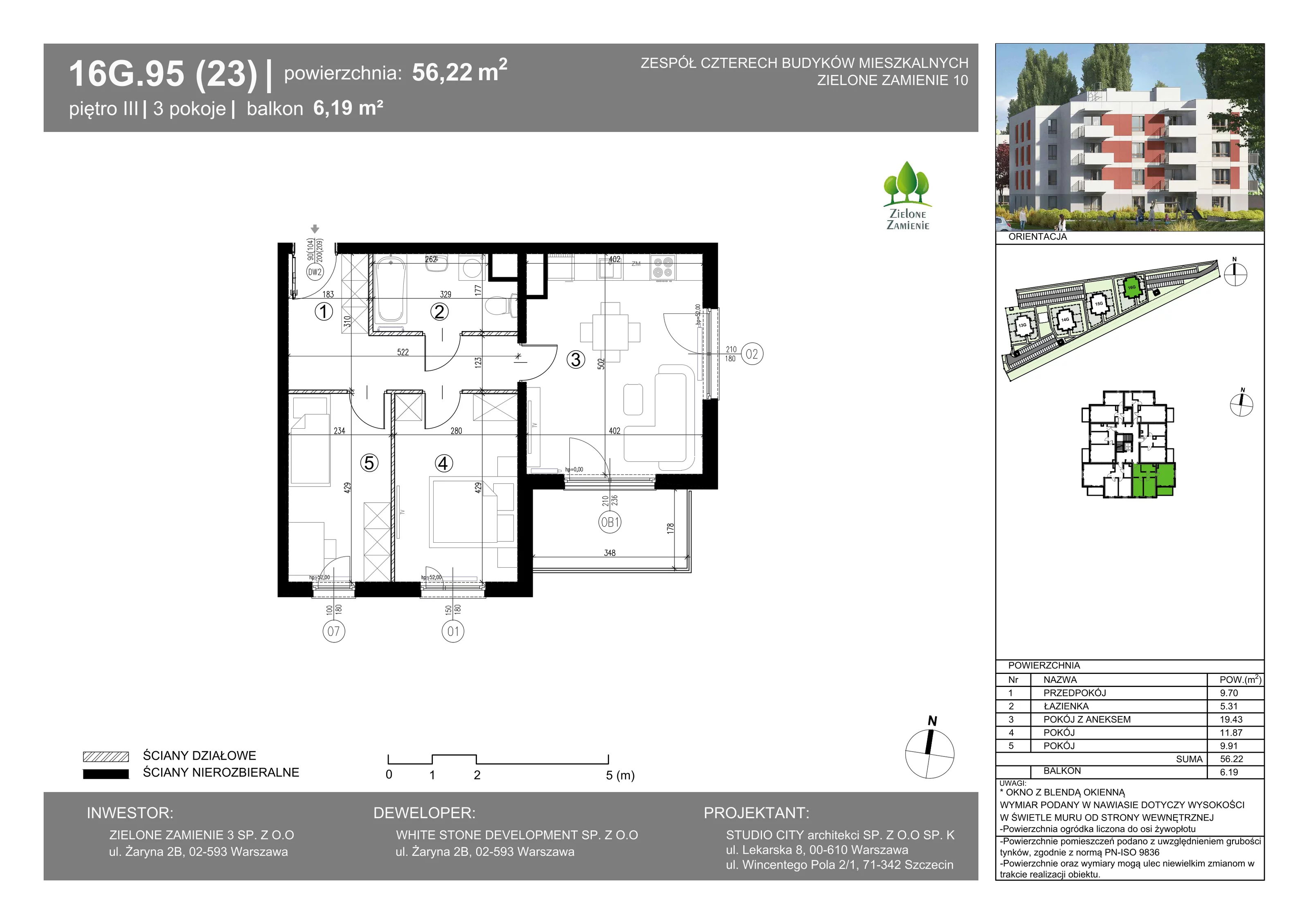 3 pokoje, mieszkanie 56,22 m², piętro 3, oferta nr 16G.95, Zielone Zamienie X, Zamienie, ul. Czekoladowa / Herbaciana