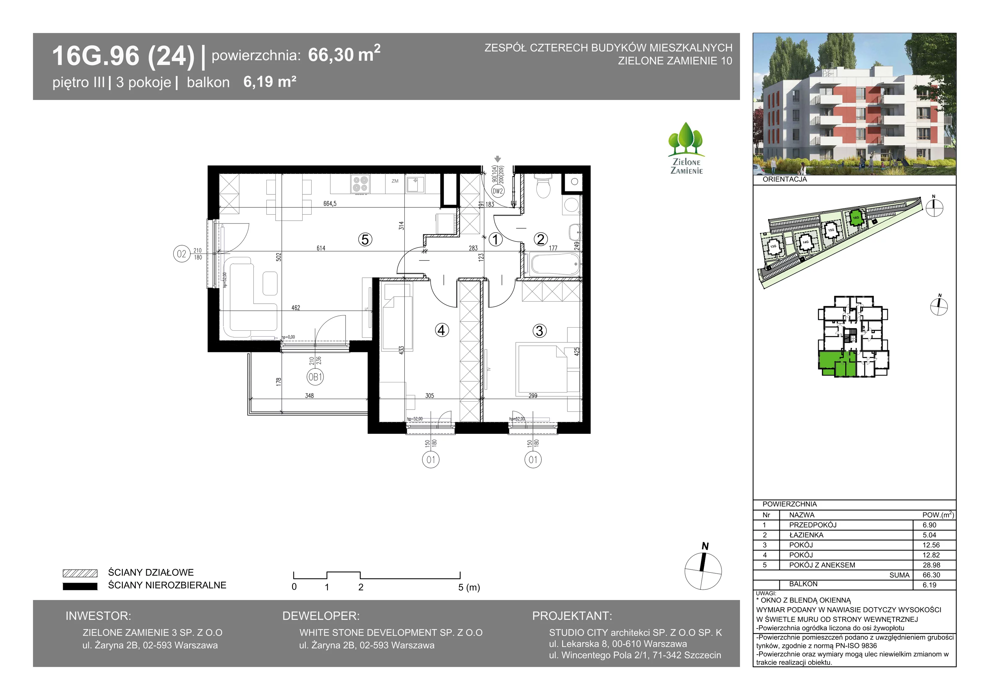 3 pokoje, mieszkanie 66,30 m², piętro 3, oferta nr 16G.96, Zielone Zamienie X, Zamienie, ul. Czekoladowa / Herbaciana