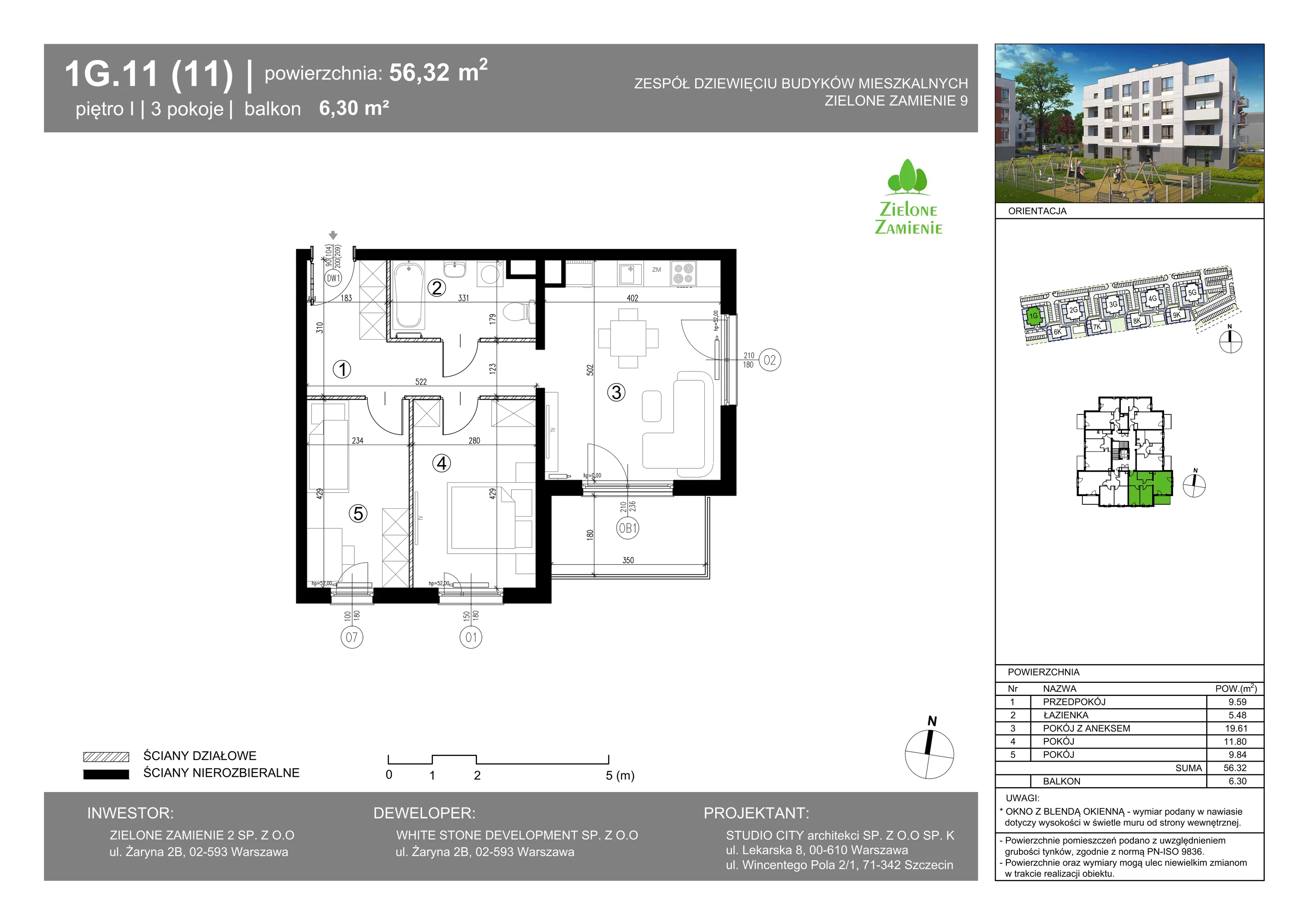 3 pokoje, mieszkanie 56,32 m², piętro 1, oferta nr 11, Zielone Zamienie IX, Zamienie, ul. Czekoladowa