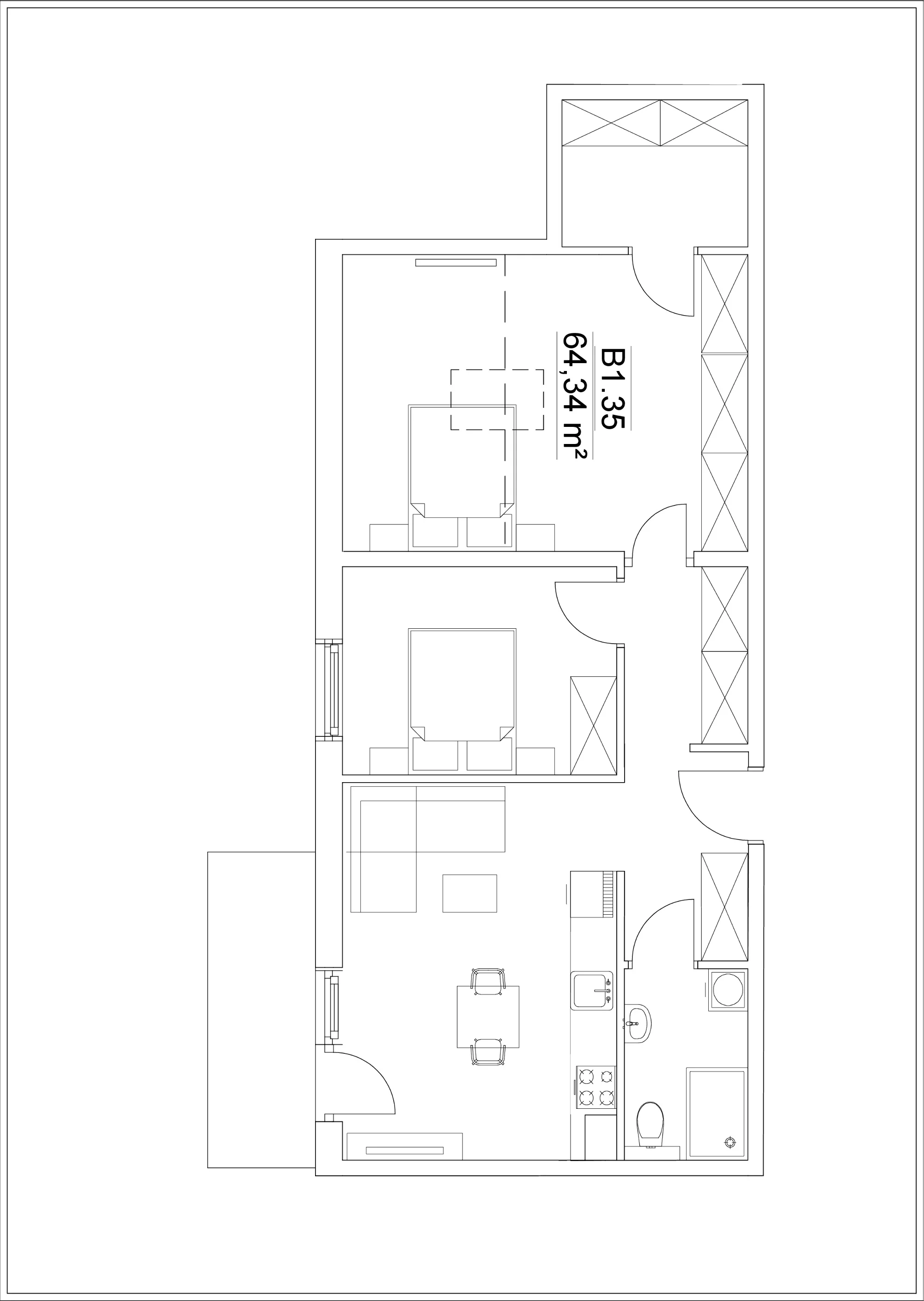 Mieszkanie 55,65 m², piętro 2, oferta nr B1/M.35, Osiedle Versus, Kraków, Dębniki, ul. Jana Kantego Federowicza