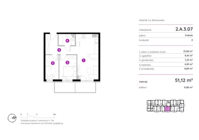 Mieszkanie dwupokojowe 51,12 m², Gdańsk, Orunia-Św. Wojciech-Lipce, Orunia, Borkowska, Sprzedaż
