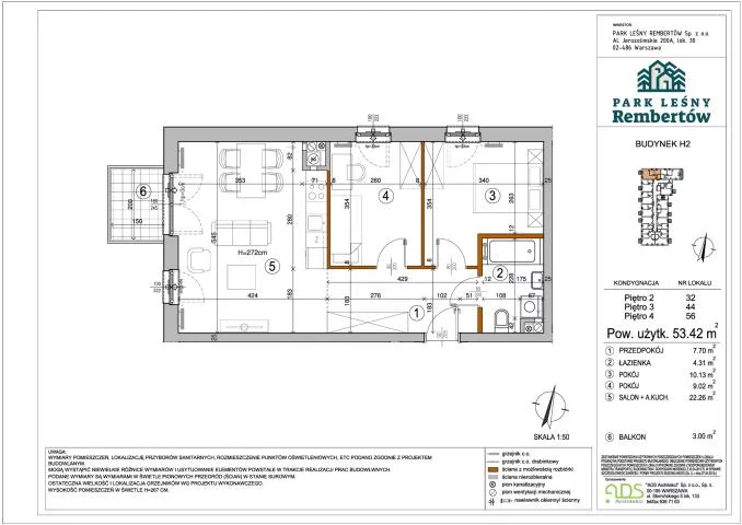 Mieszkanie dwupokojowe 53,42 m², Warszawa, Rembertów, Chełmżyńska, Sprzedaż