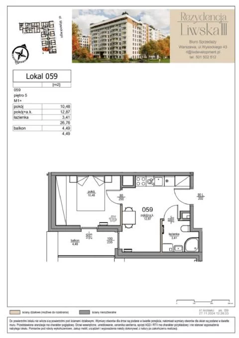 Mieszkanie dwupokojowe 27,00 m², Warszawa, Targówek, Wysockiego, Sprzedaż