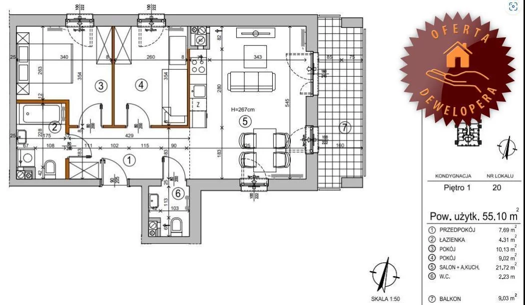 3 pokoje, mieszkanie 55,42 m², piętro 2, oferta nr , 103932, Warszawa, Rembertów, Rembertów, Chełmżyńska
