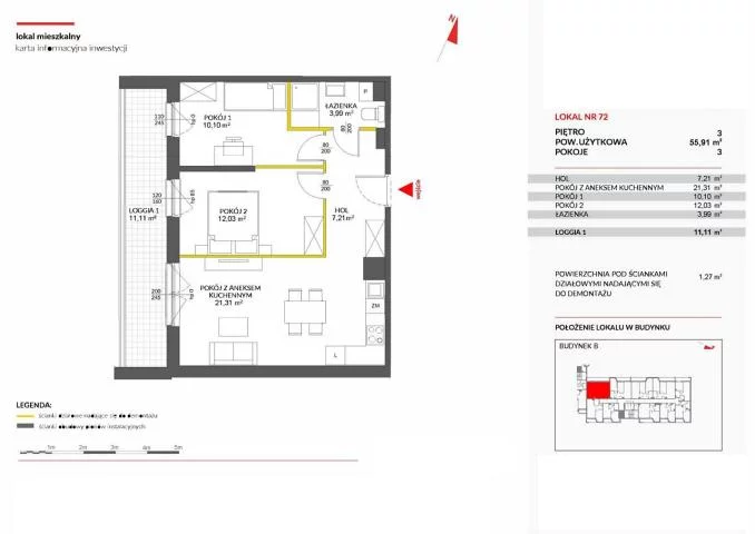 3 pokoje, mieszkanie 55,00 m², piętro 2, oferta nr , 103809, Warszawa, Białołęka, Białołęka, Marywilska