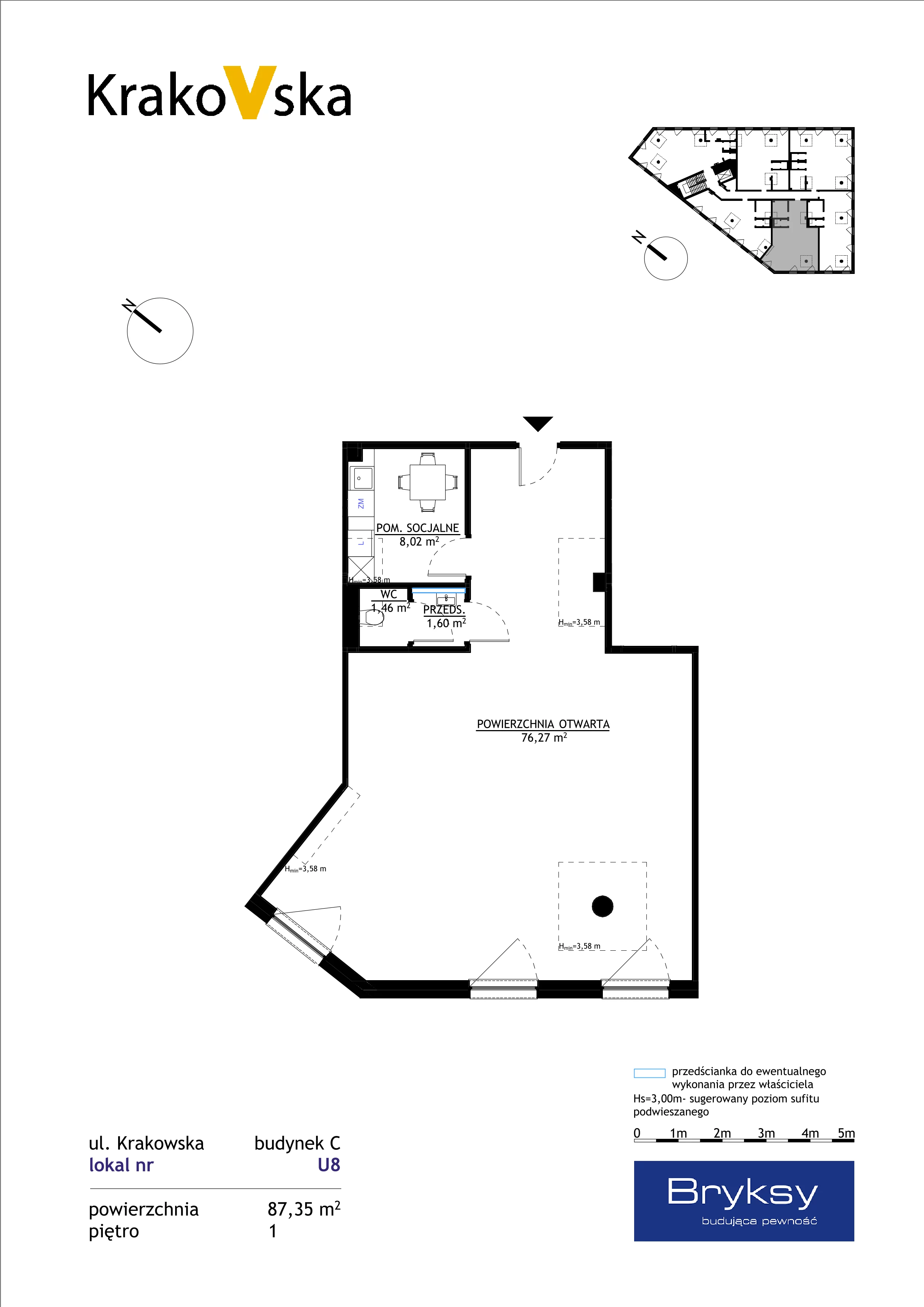Lokal użytkowy 87,35 m², oferta nr U8, KrakoVska 27, Rzeszów, Krakowska-Południe, ul. Krakowska 27