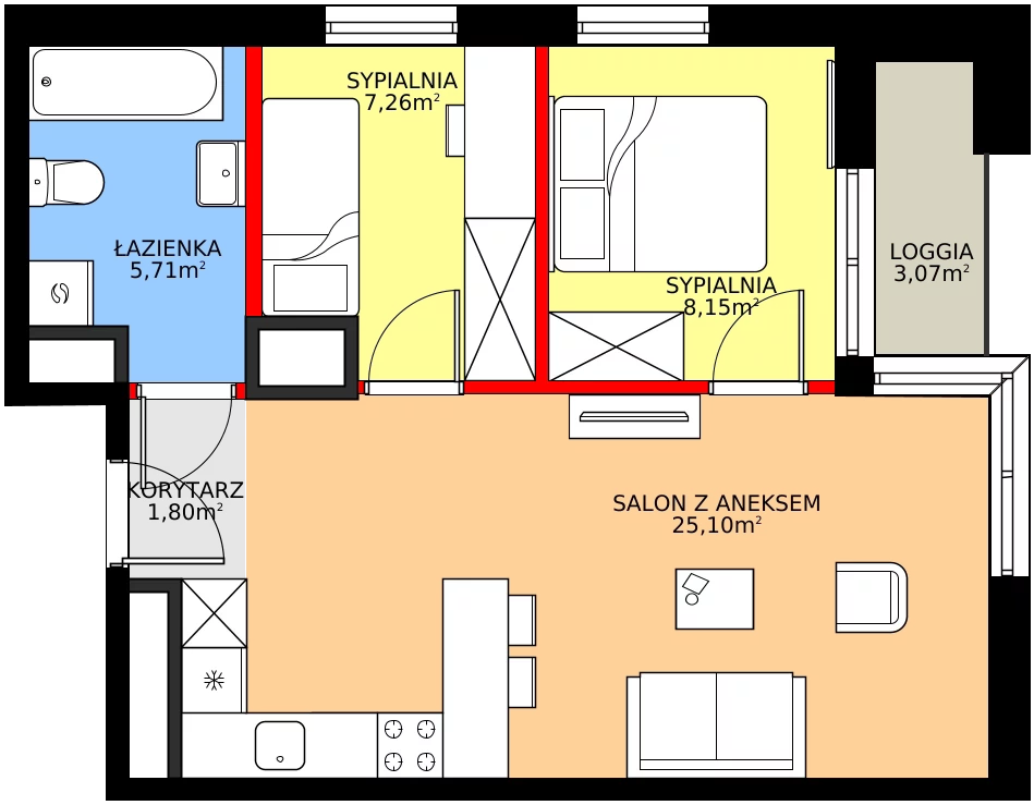 Zalety mieszkania 48.02 m², M30