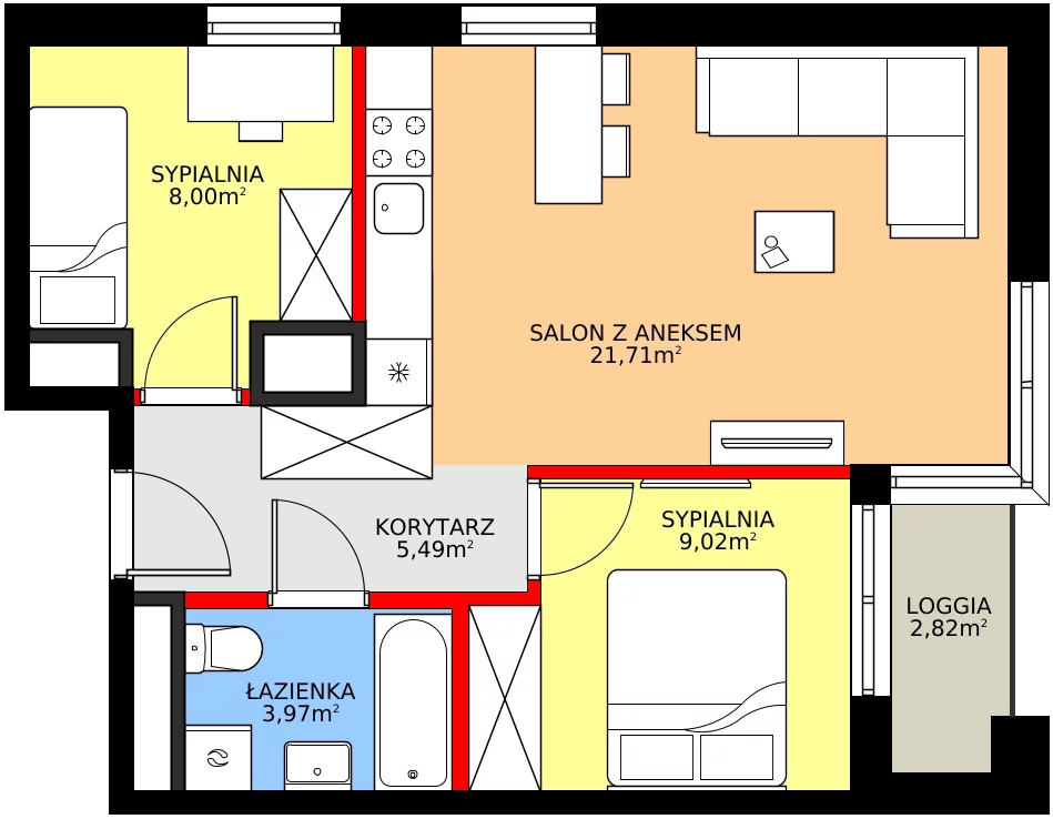 Zalety mieszkania 48.19 m², M39