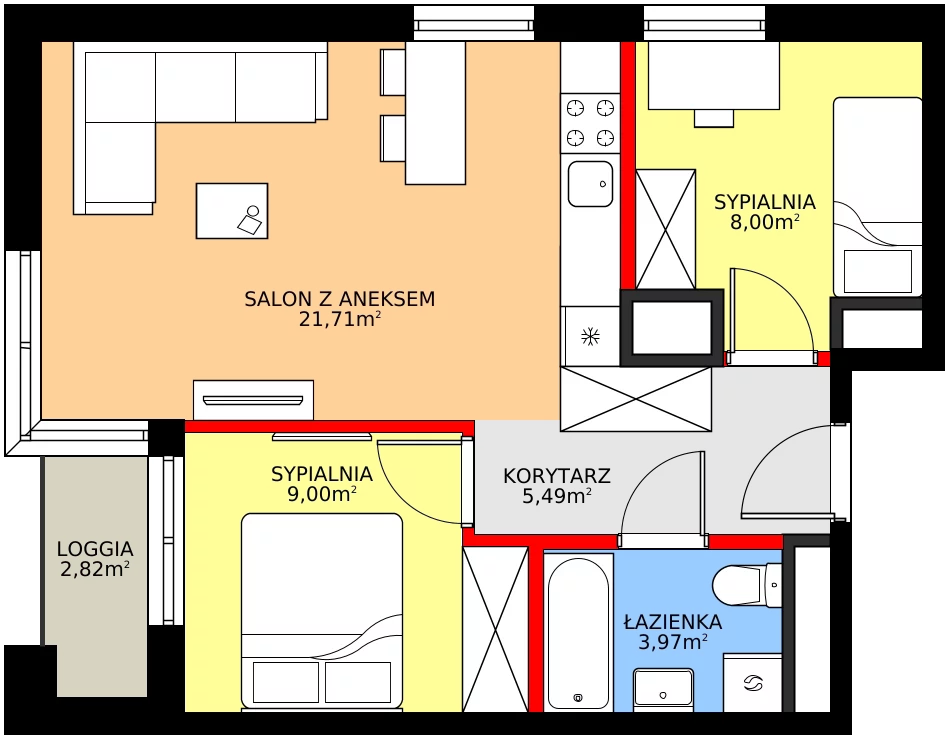 Zalety mieszkania 48.17 m², M2