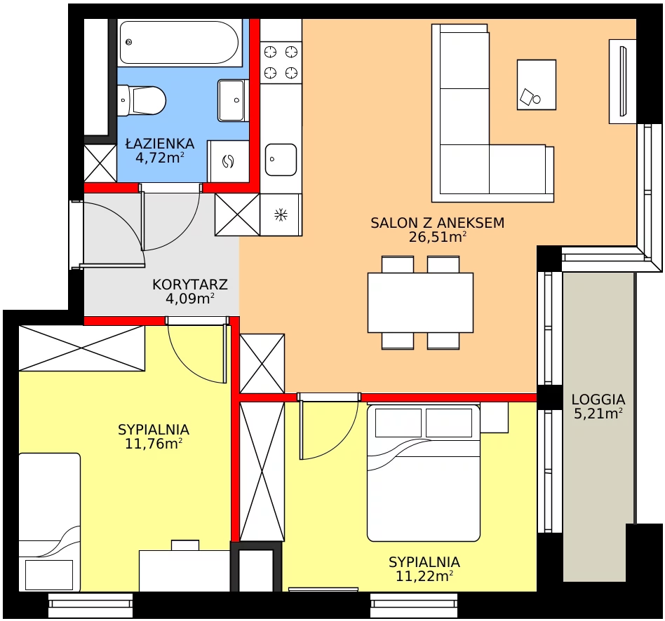 Zalety mieszkania 58.3 m², M16