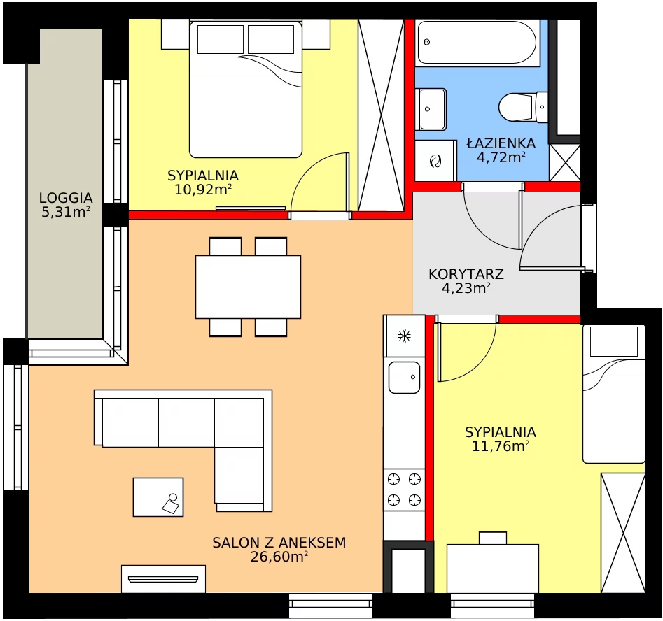 Zalety mieszkania 58.23 m², M8