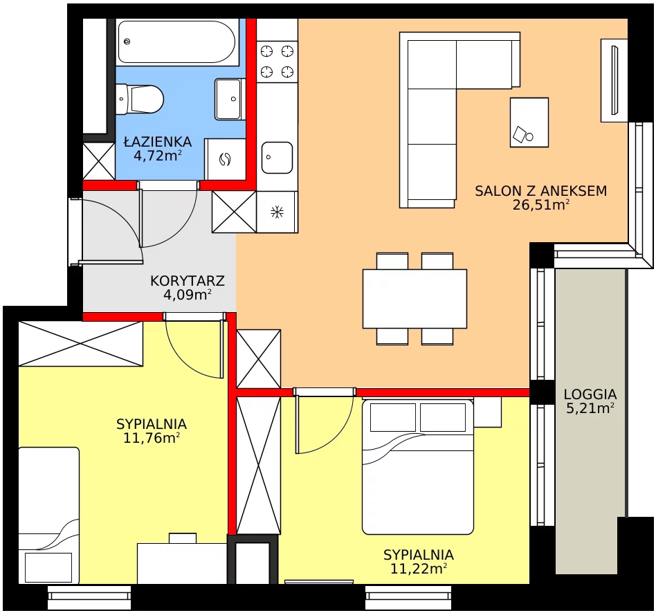 Zalety mieszkania 58.3 m², M34