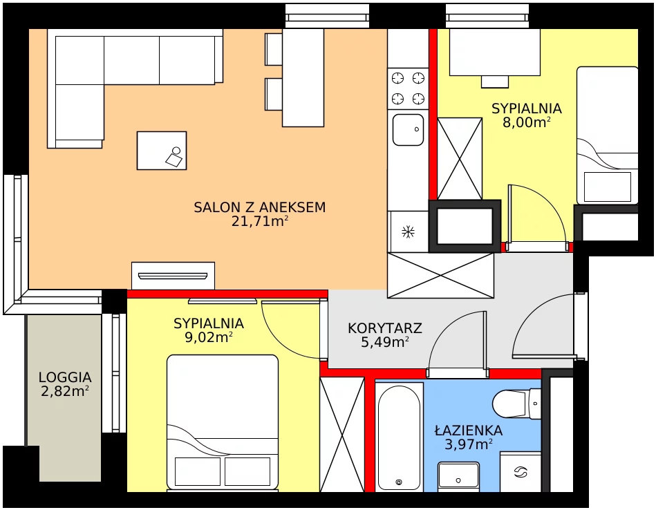 Zalety mieszkania 48.19 m², M38