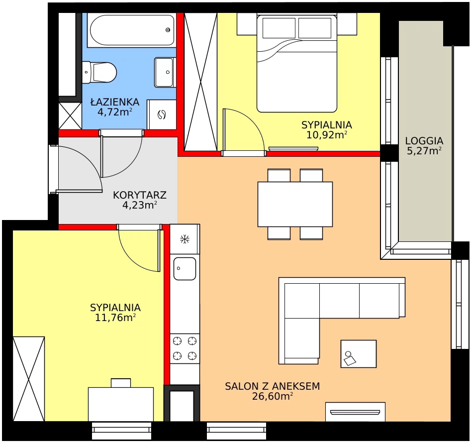 Zalety mieszkania 58.23 m², M7