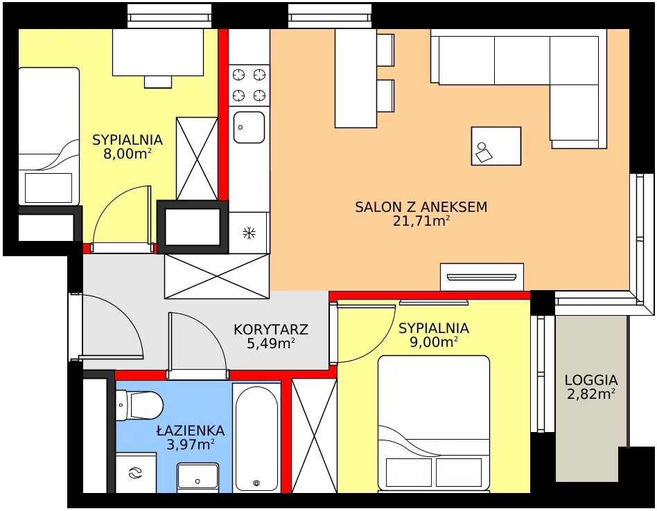 Zalety mieszkania 48.17 m², M3