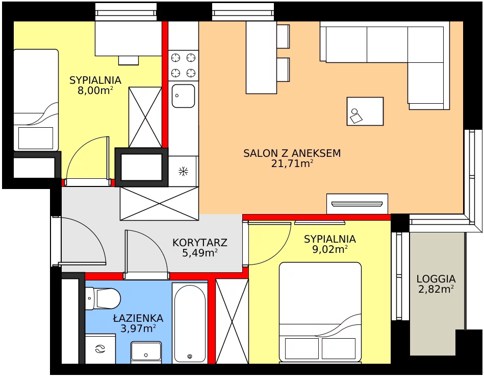 Zalety mieszkania 48.19 m², M21