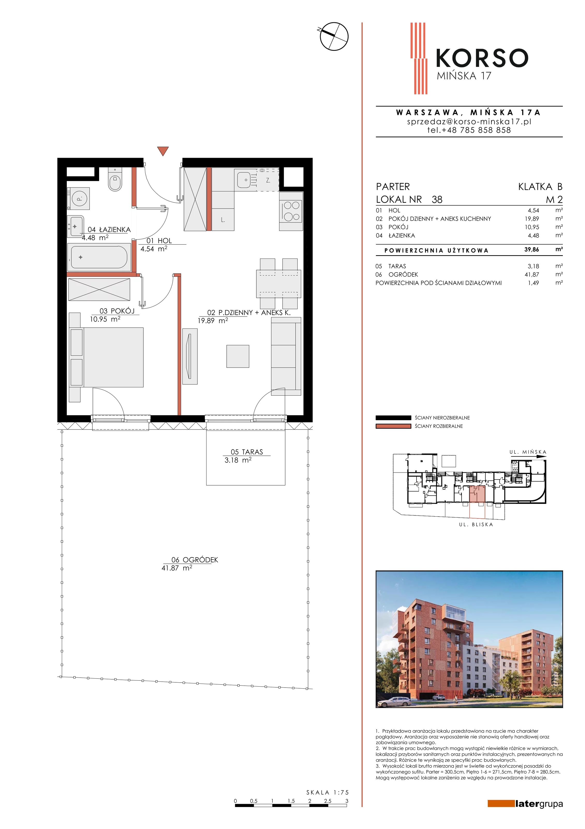Mieszkanie 39,86 m², parter, oferta nr 38, KORSO Mińska 17, Warszawa, Praga Południe, Kamionek, ul. Mińska 17